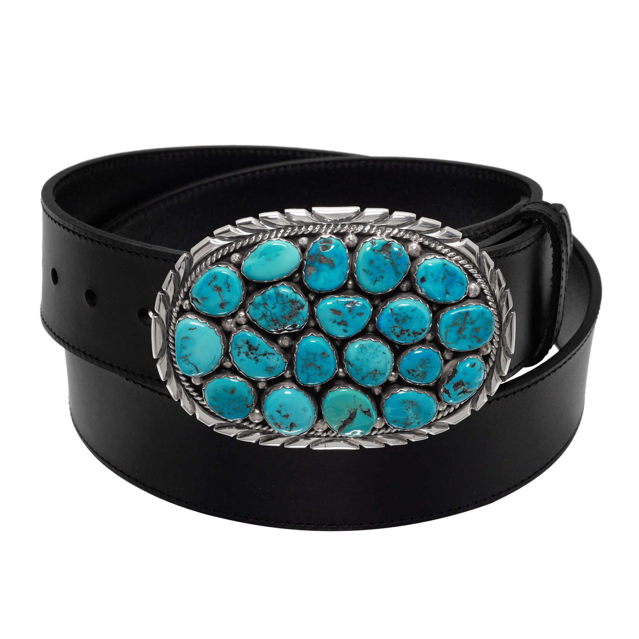Silver and Turquoise Belt Buckle BK99 - Harpo Paris