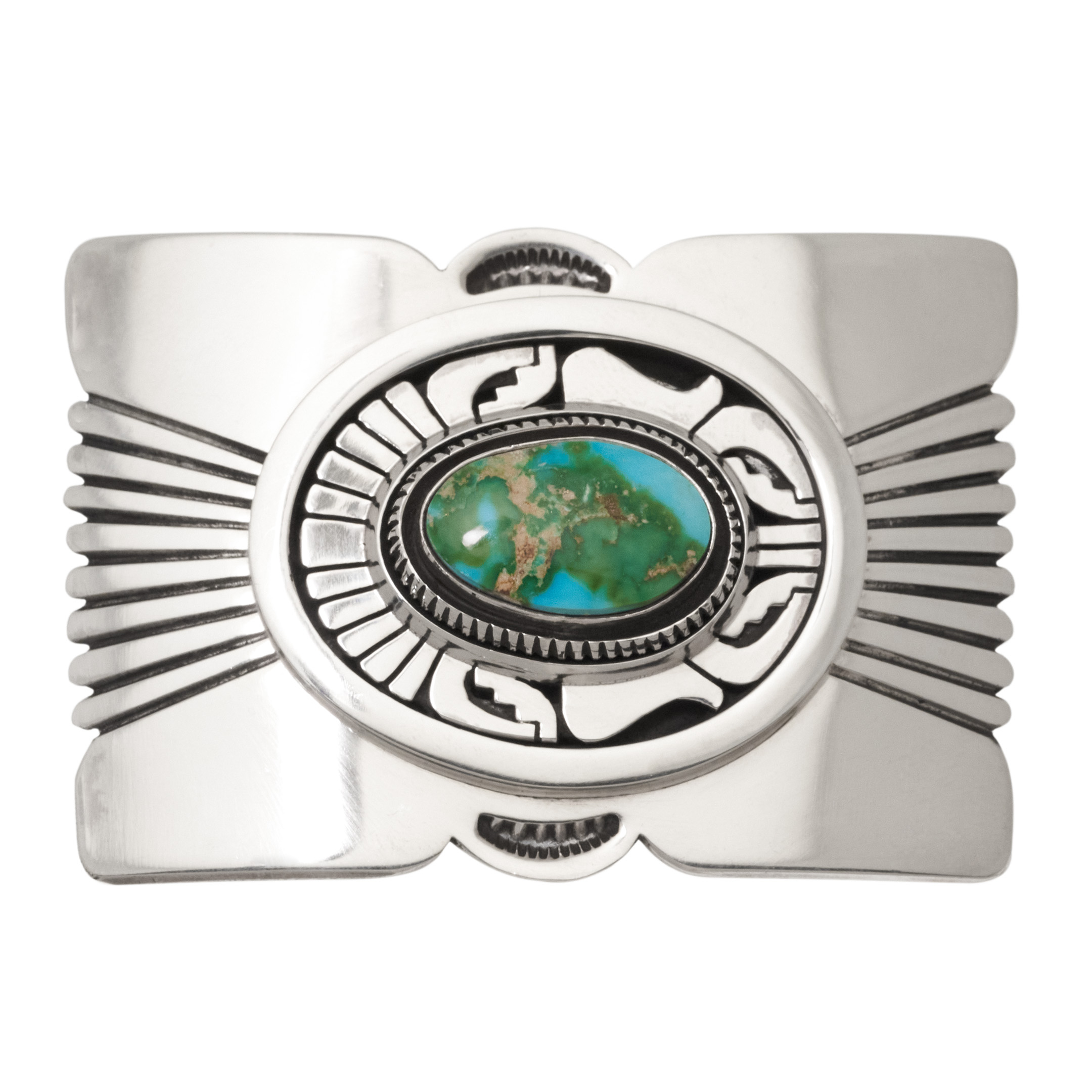 Silver and Turquoise Belt Buckle BK97 - Harpo Paris