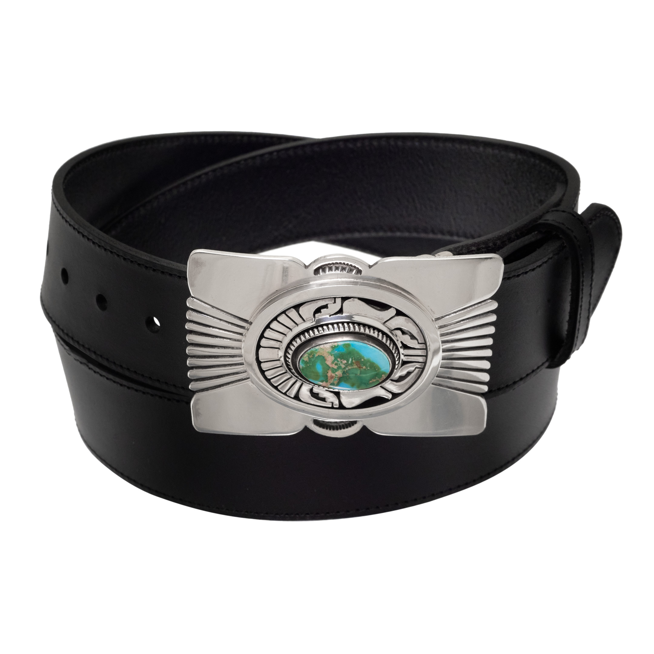 Silver and Turquoise Belt Buckle BK97 - Harpo Paris