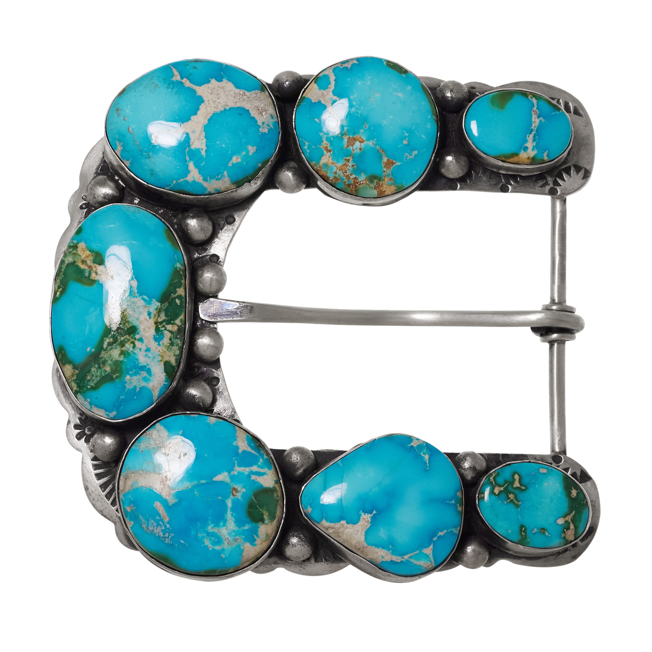 Turquoise and silver belt buckle BK101 - Harpo Paris