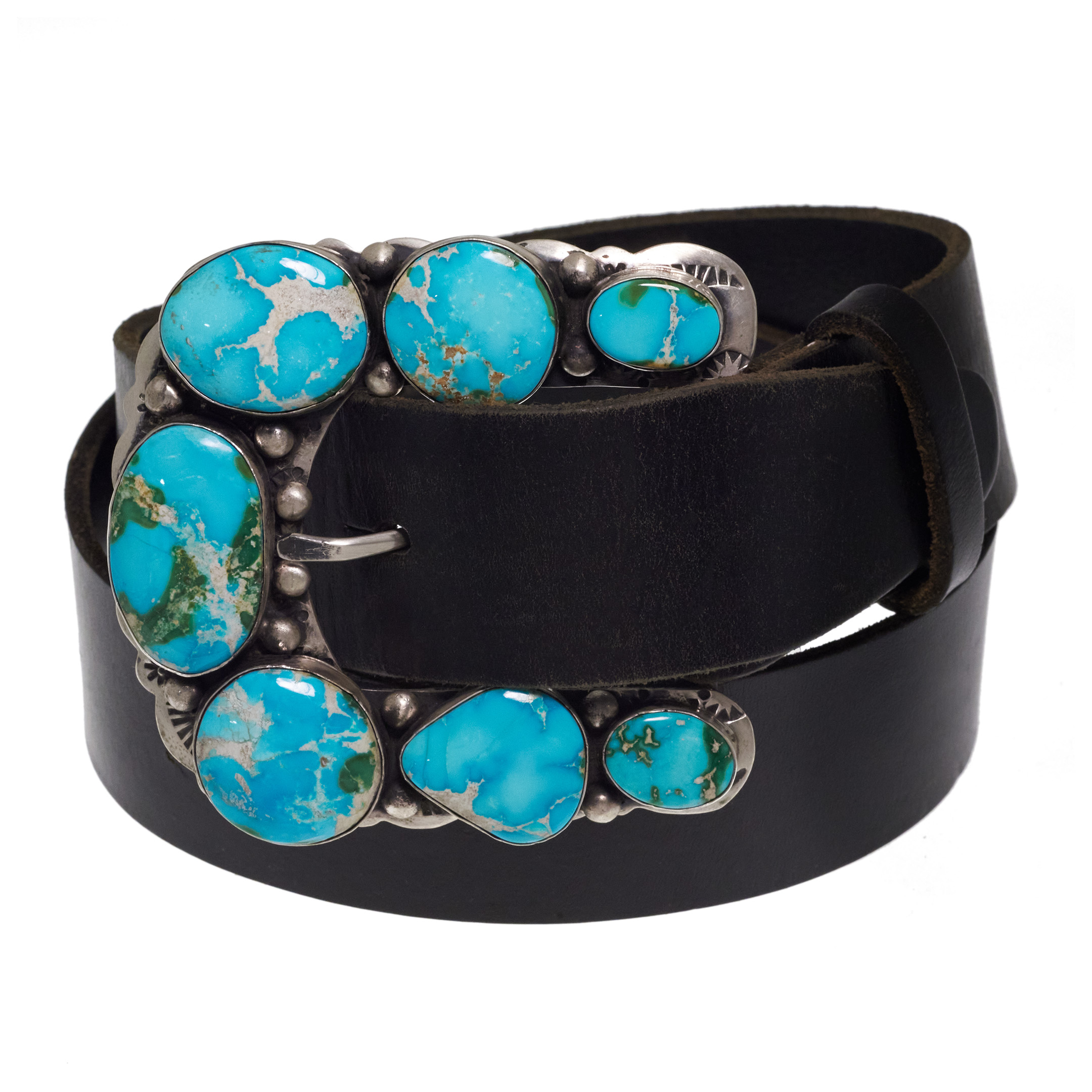 Turquoise and silver belt buckle BK101 - Harpo Paris