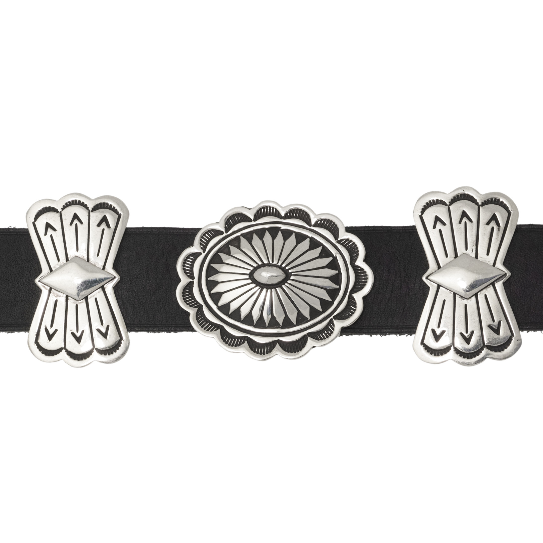 Turquoise, silver, and leather concho belt CC20 - Harpo Paris
