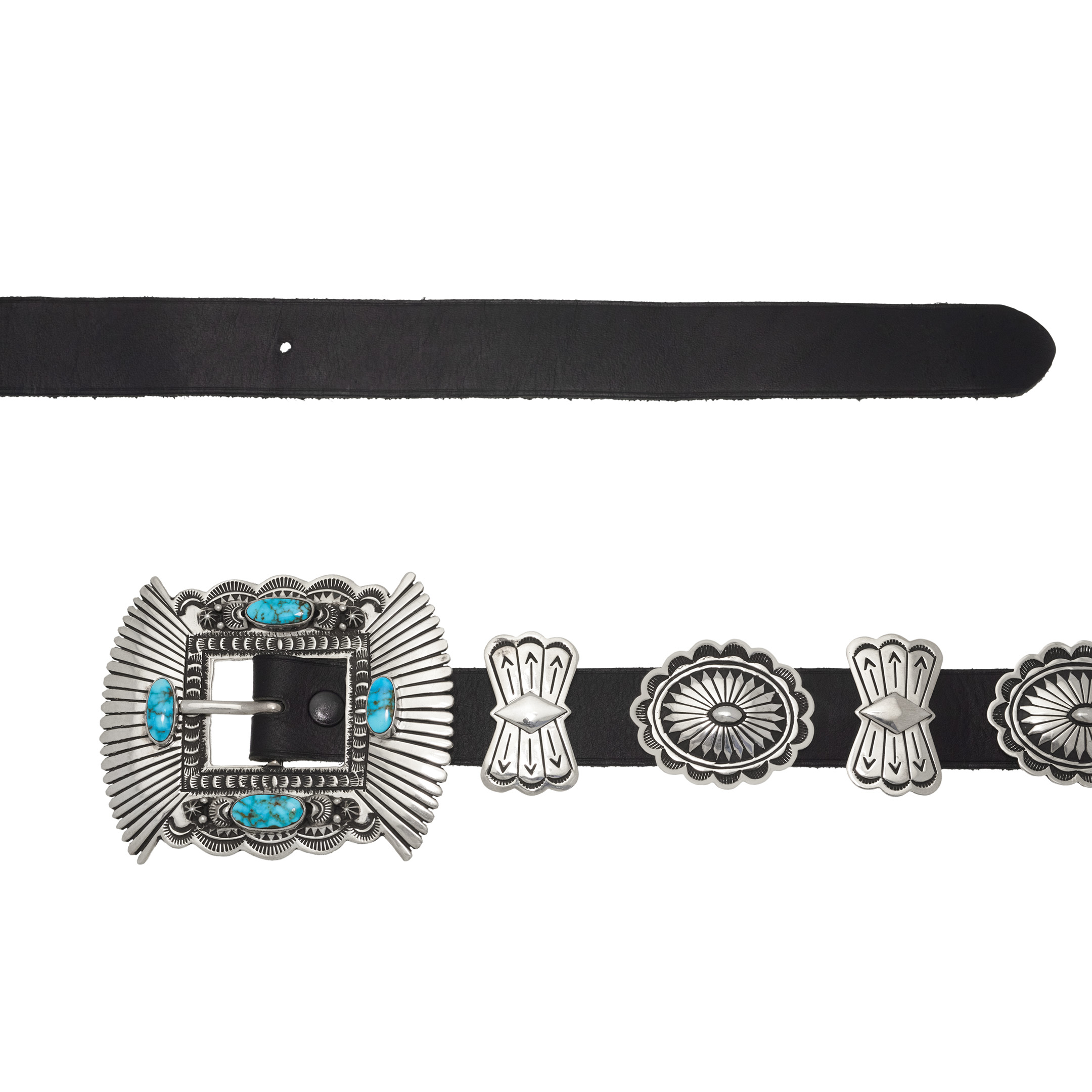 Turquoise, silver, and leather concho belt CC20 - Harpo Paris