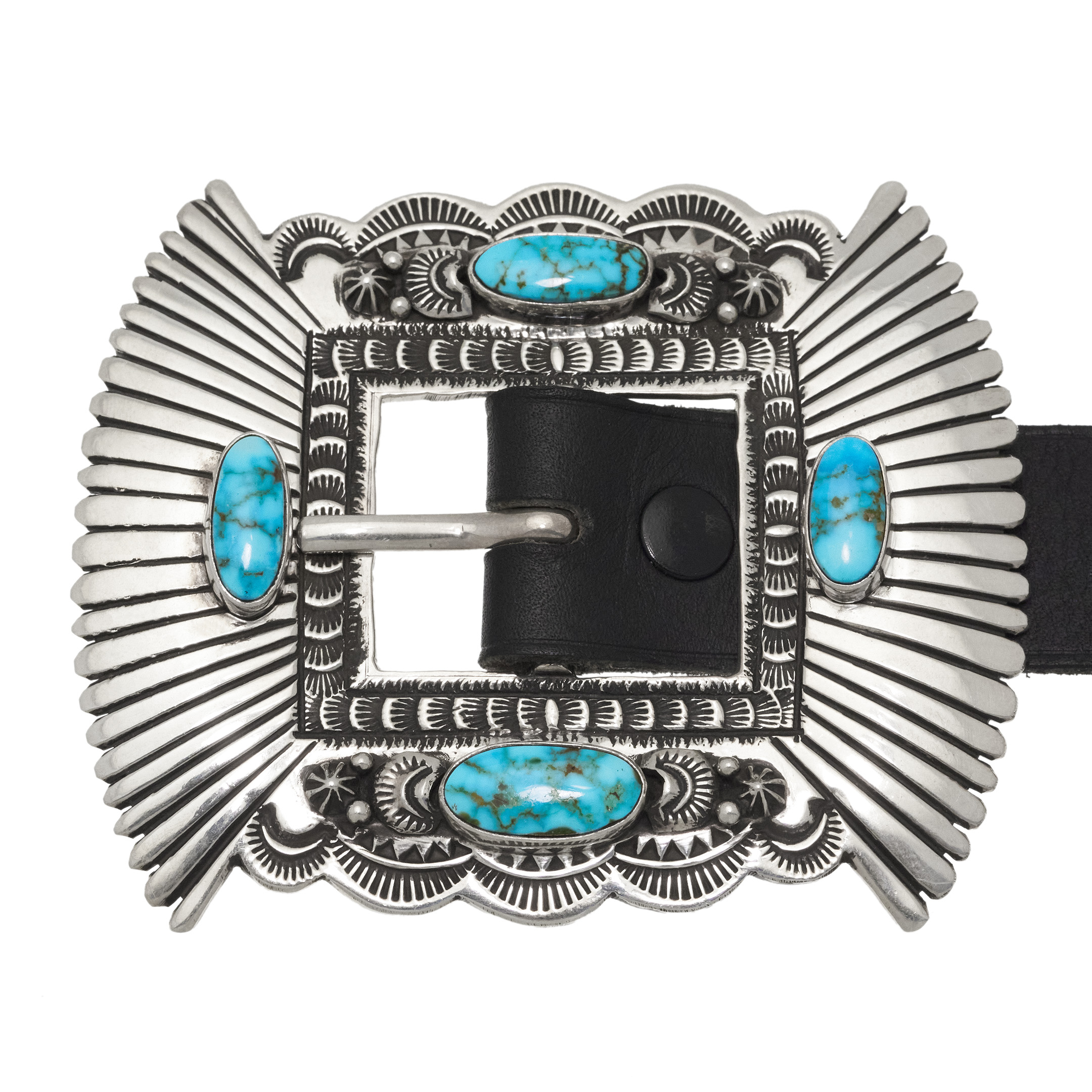 Turquoise, silver, and leather concho belt CC20 - Harpo Paris