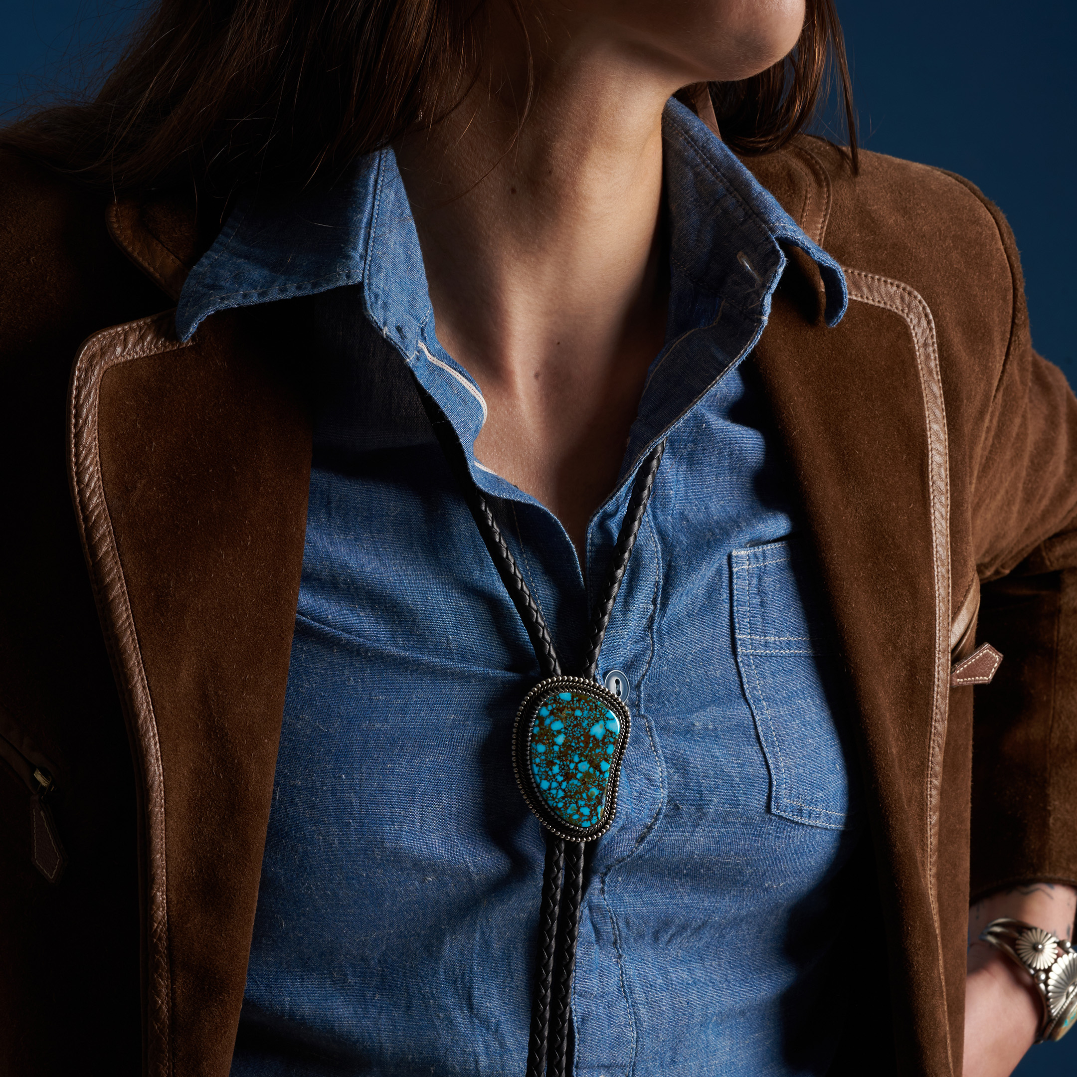Turquoise and silver bolo tie BT94 - Harpo Paris