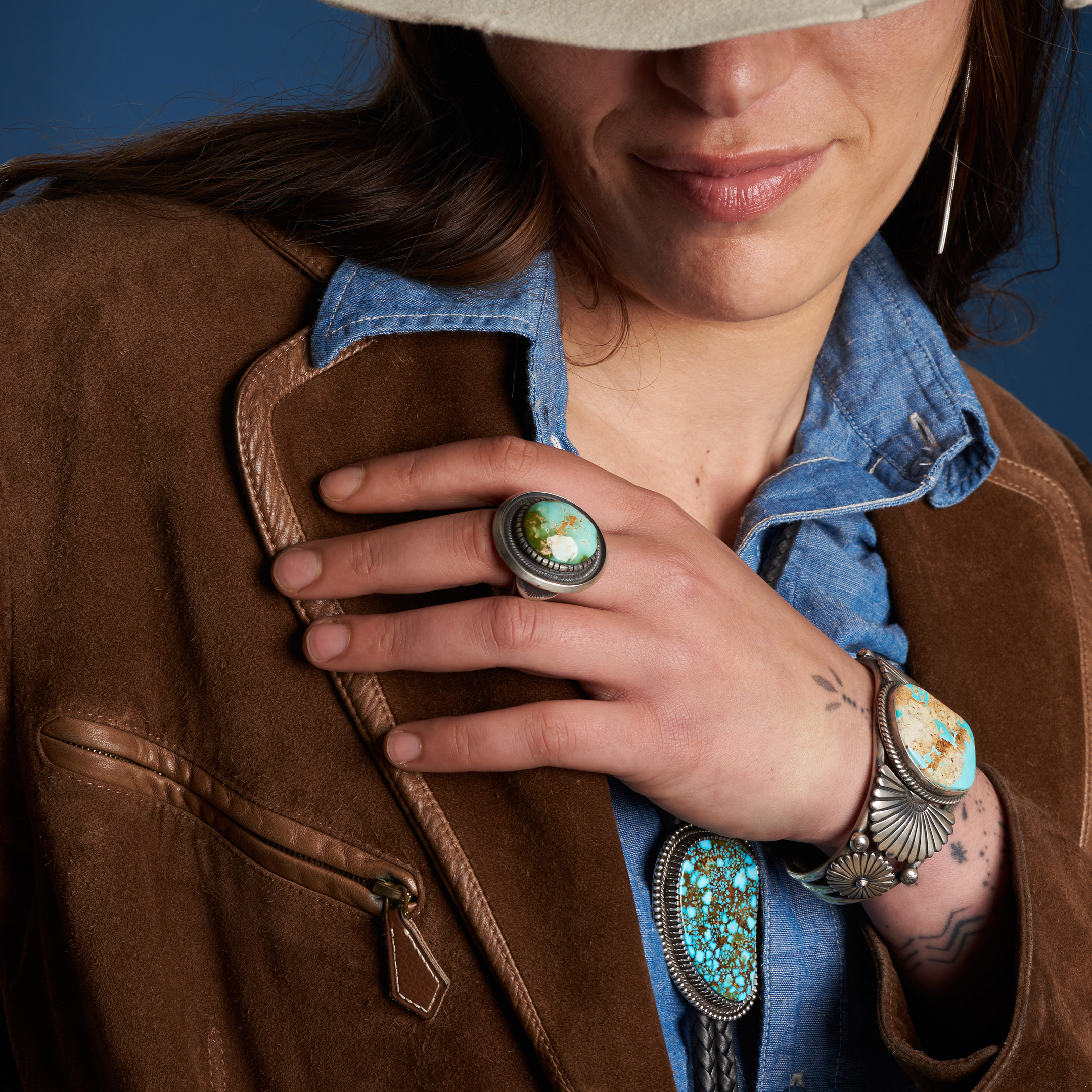 Turquoise and silver bolo tie BT94 - Harpo Paris