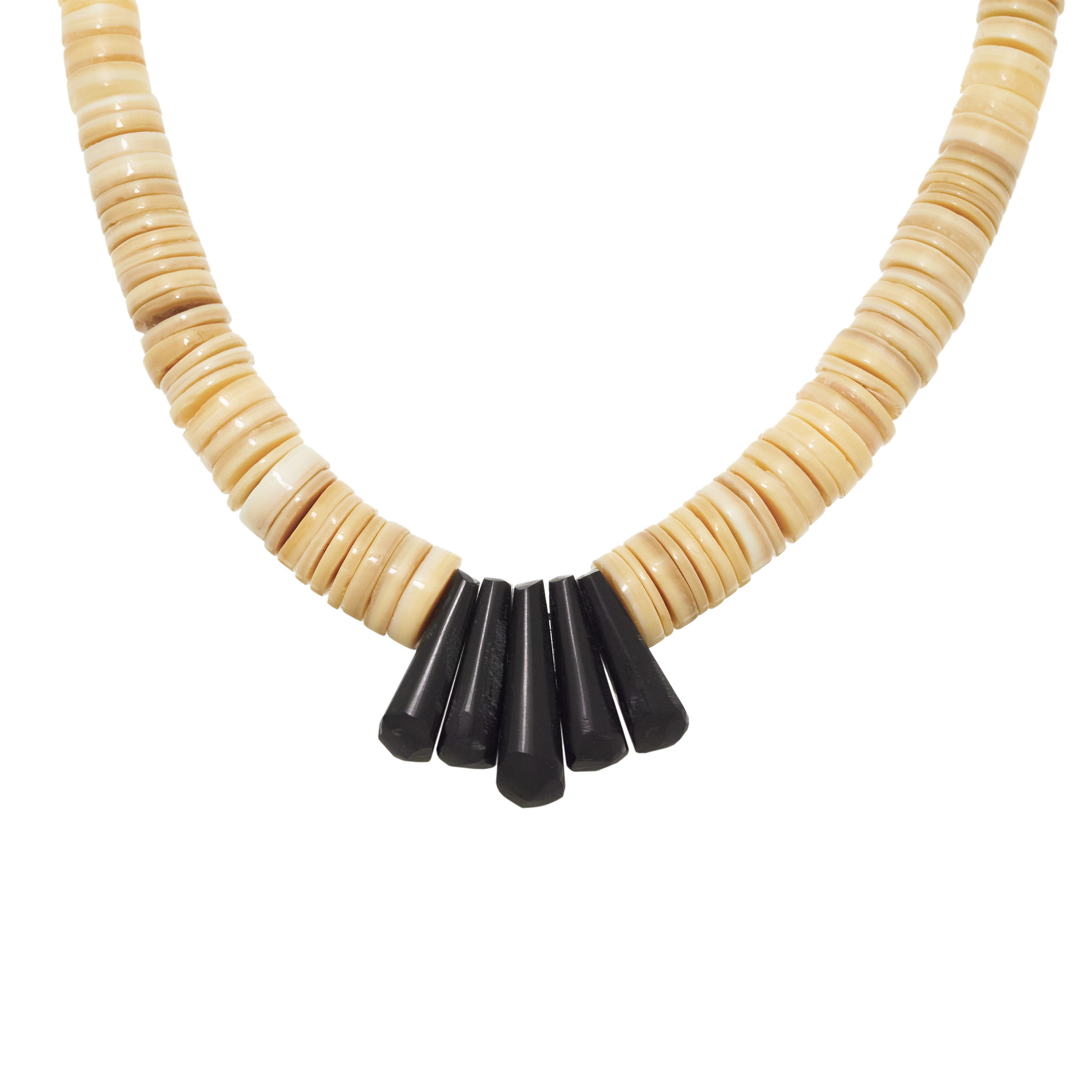 Collier perles heishi jais et coquillage CO289 - Harpo Paris