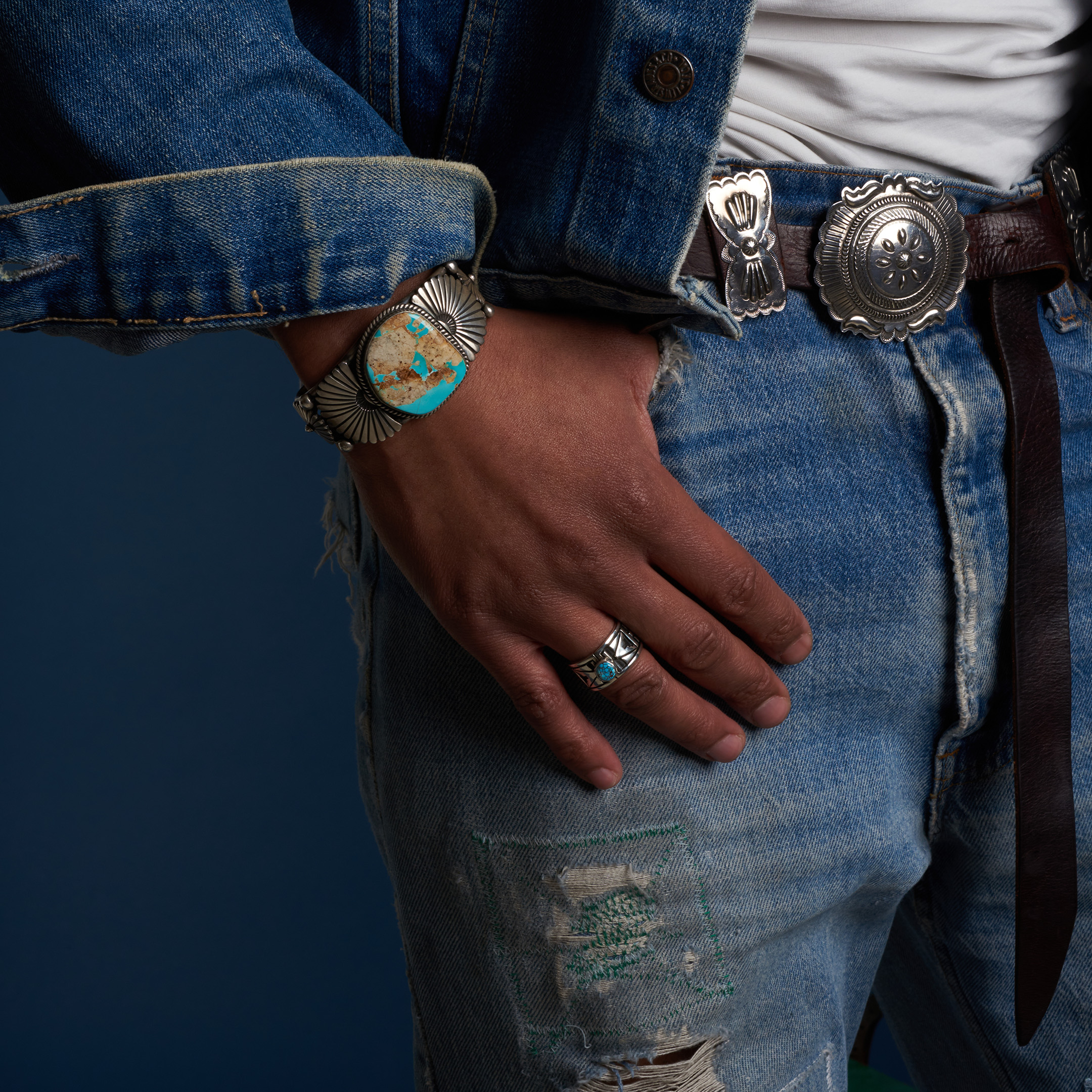 Turquoise and silver bracelet BR1030 - Harpo Paris