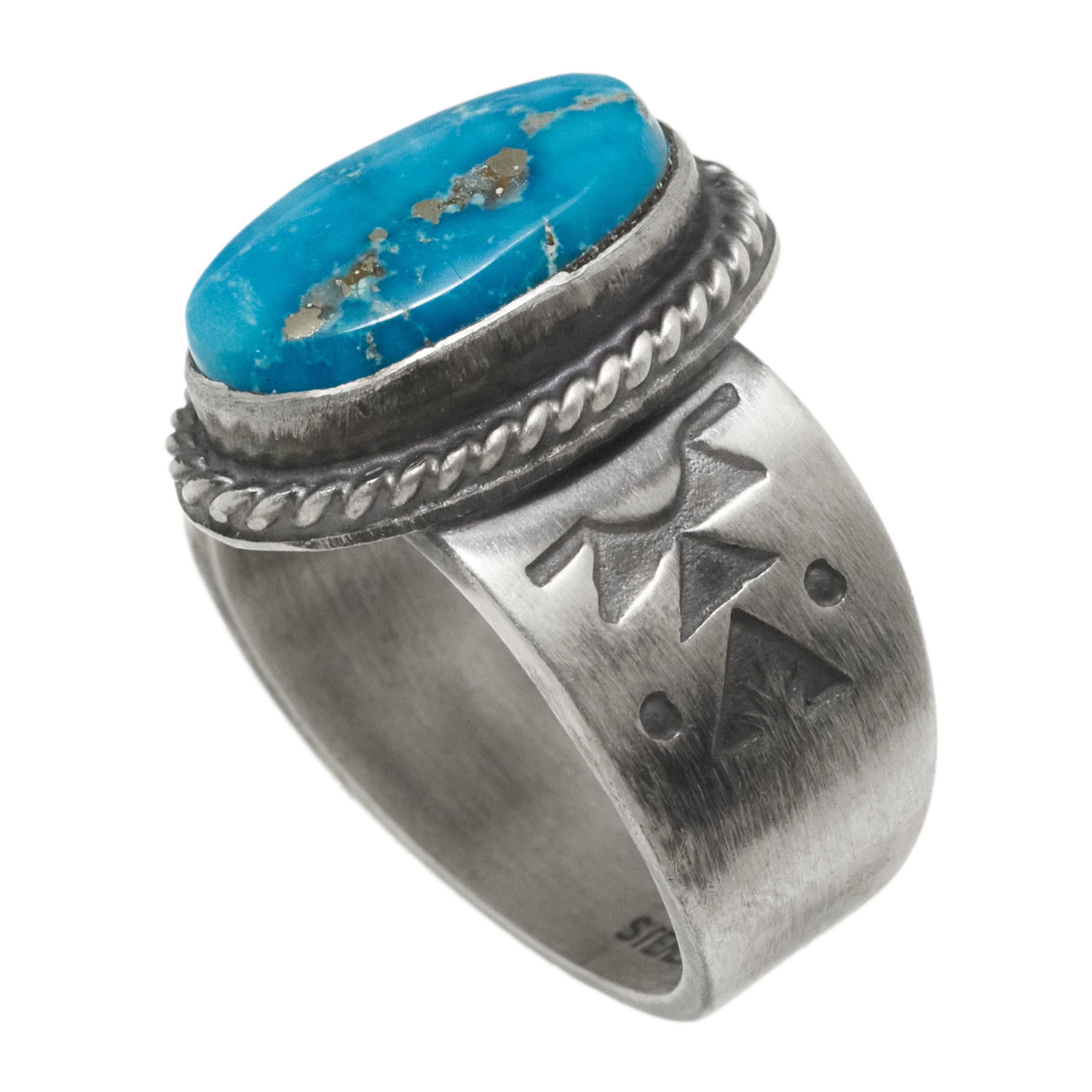 Bague Navajo pour homme BA1918 en turquoise et argent - Harpo Paris