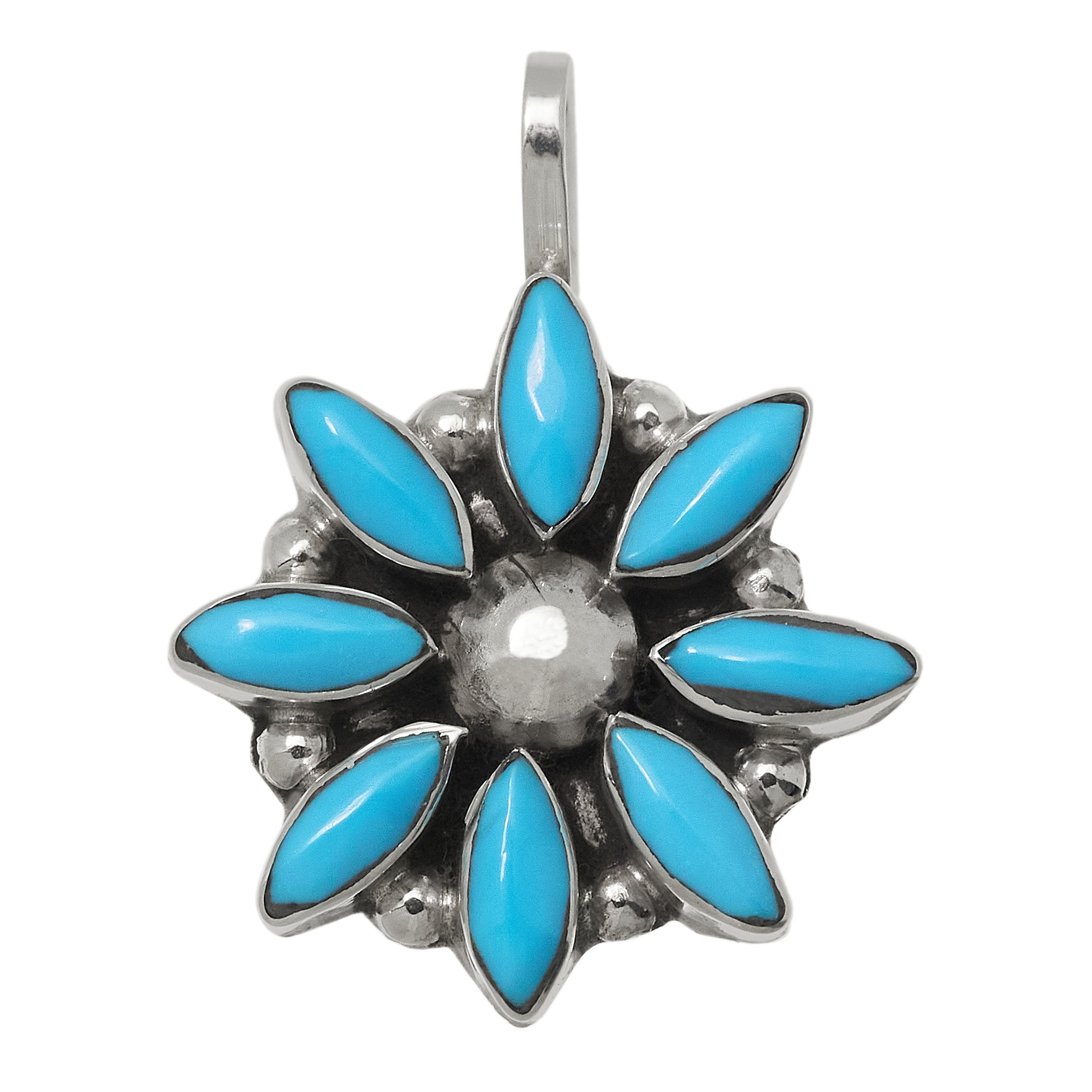 Flowers Pendant turquoise set in silver PE674 - Harpo Paris