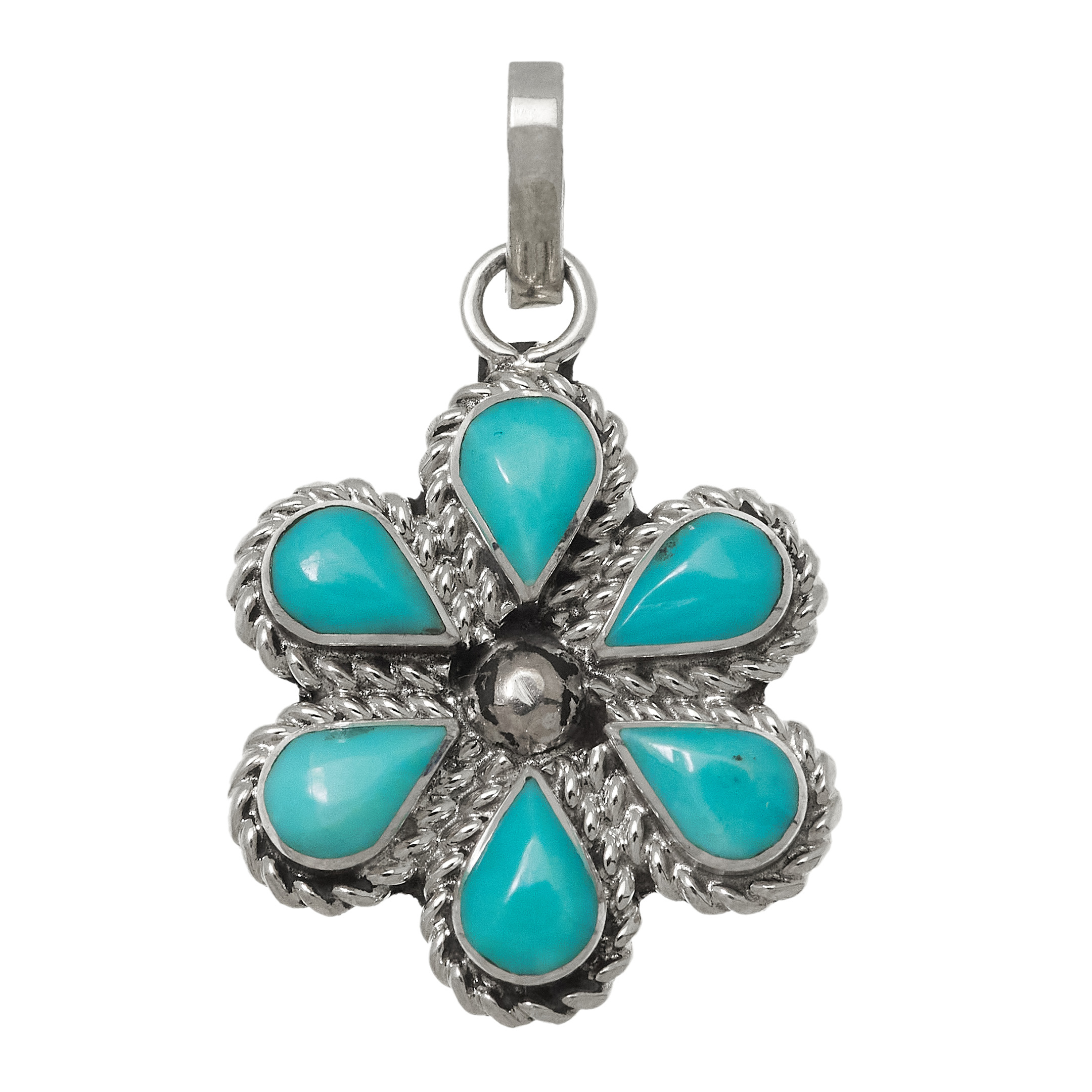 Flowers Pendant turquoise set in silver PE677 - Harpo Paris