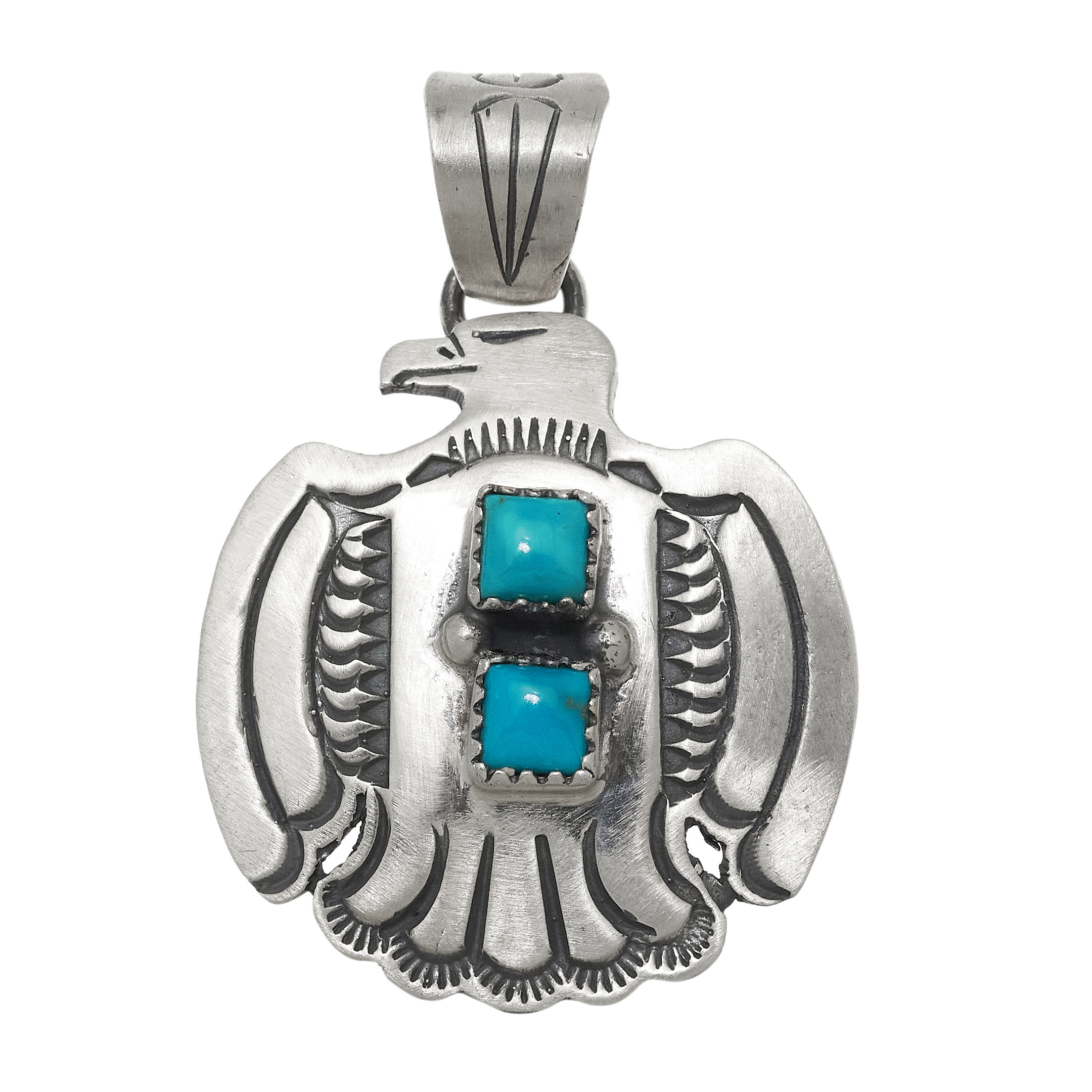 Turquoise and Silver Eagle Pendant PE686 - Harpo Paris