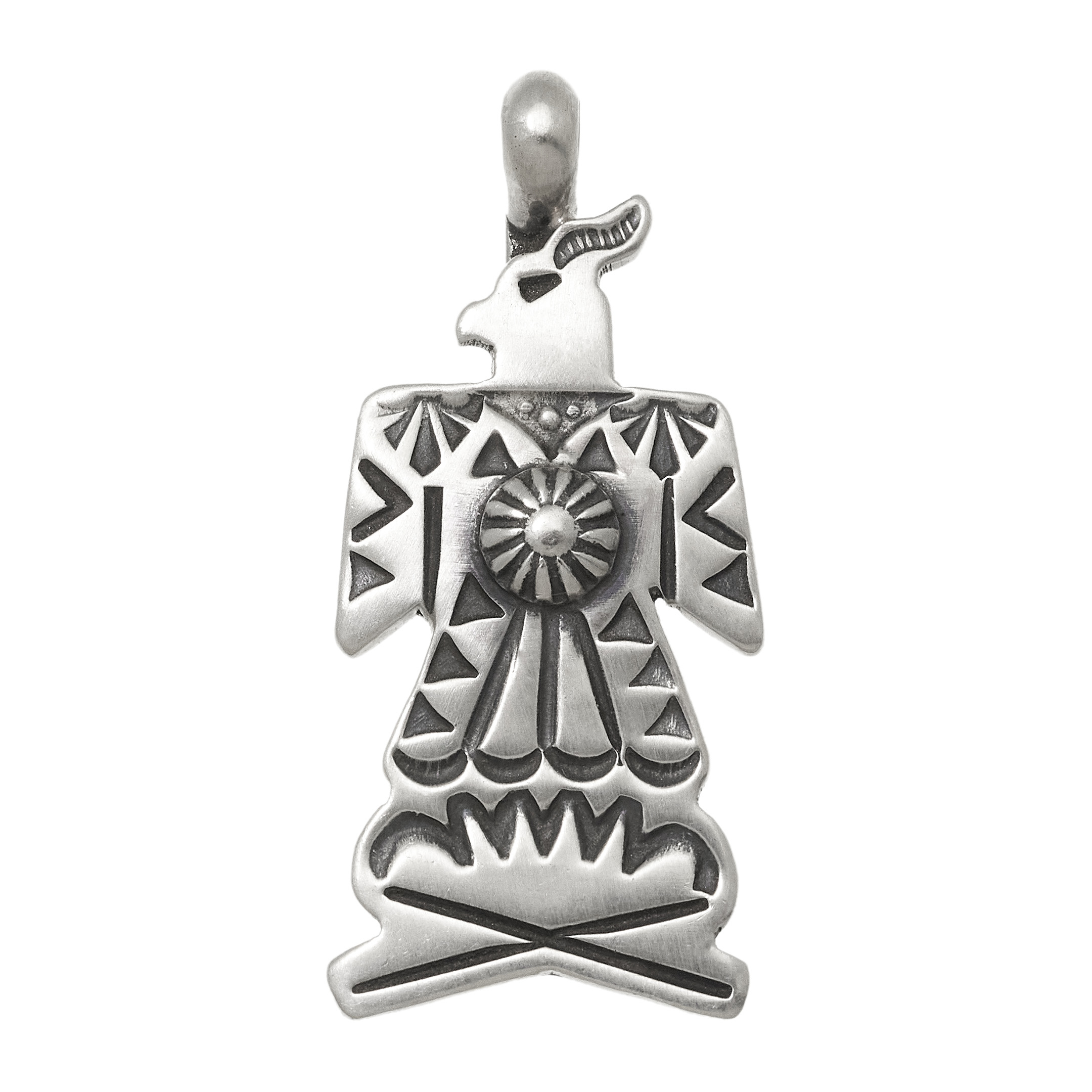 Navajo ThunderBird Pendant in Matte Silver PE689 - Harpo Paris