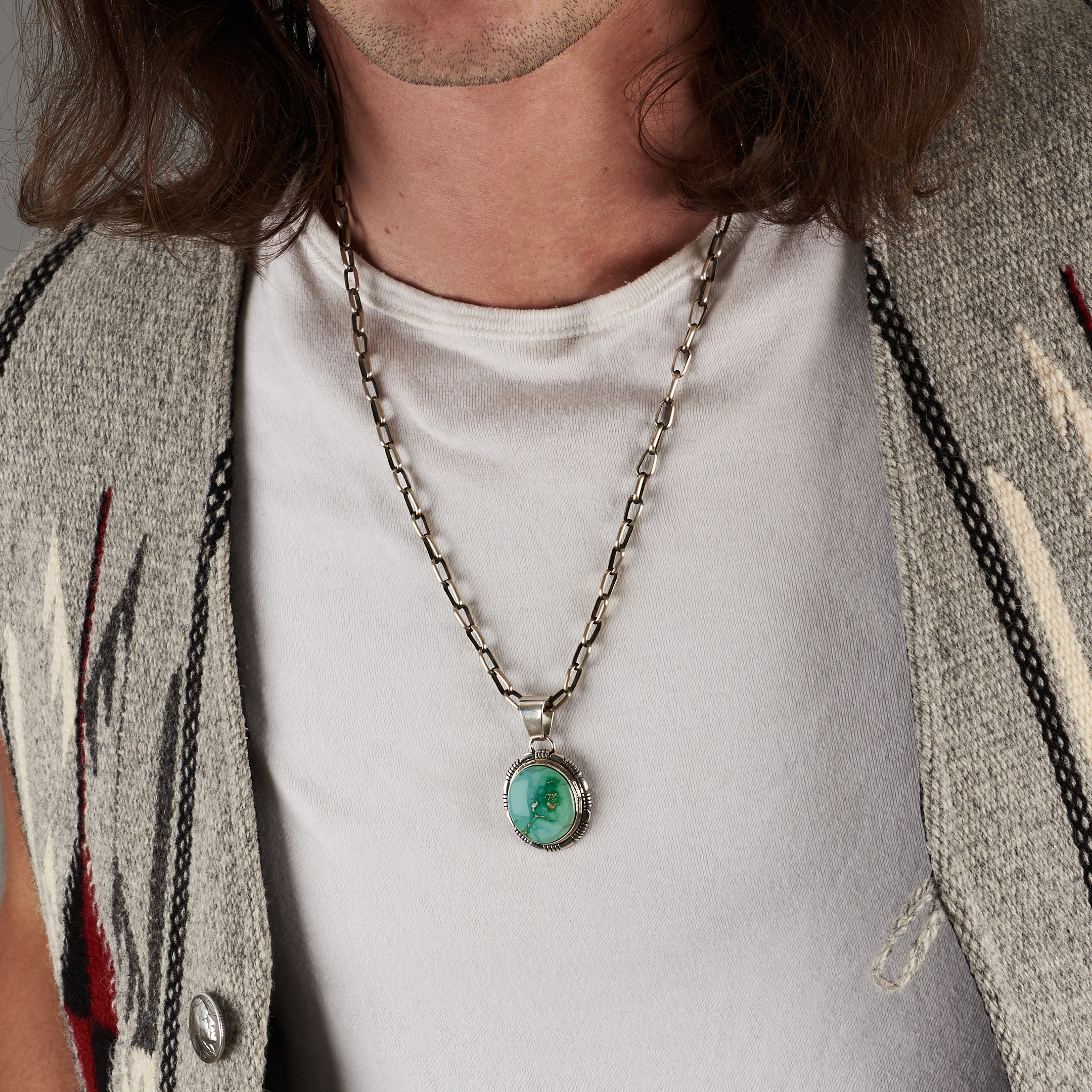 Pendentif turquoise et argent PE673 - Harpo Paris