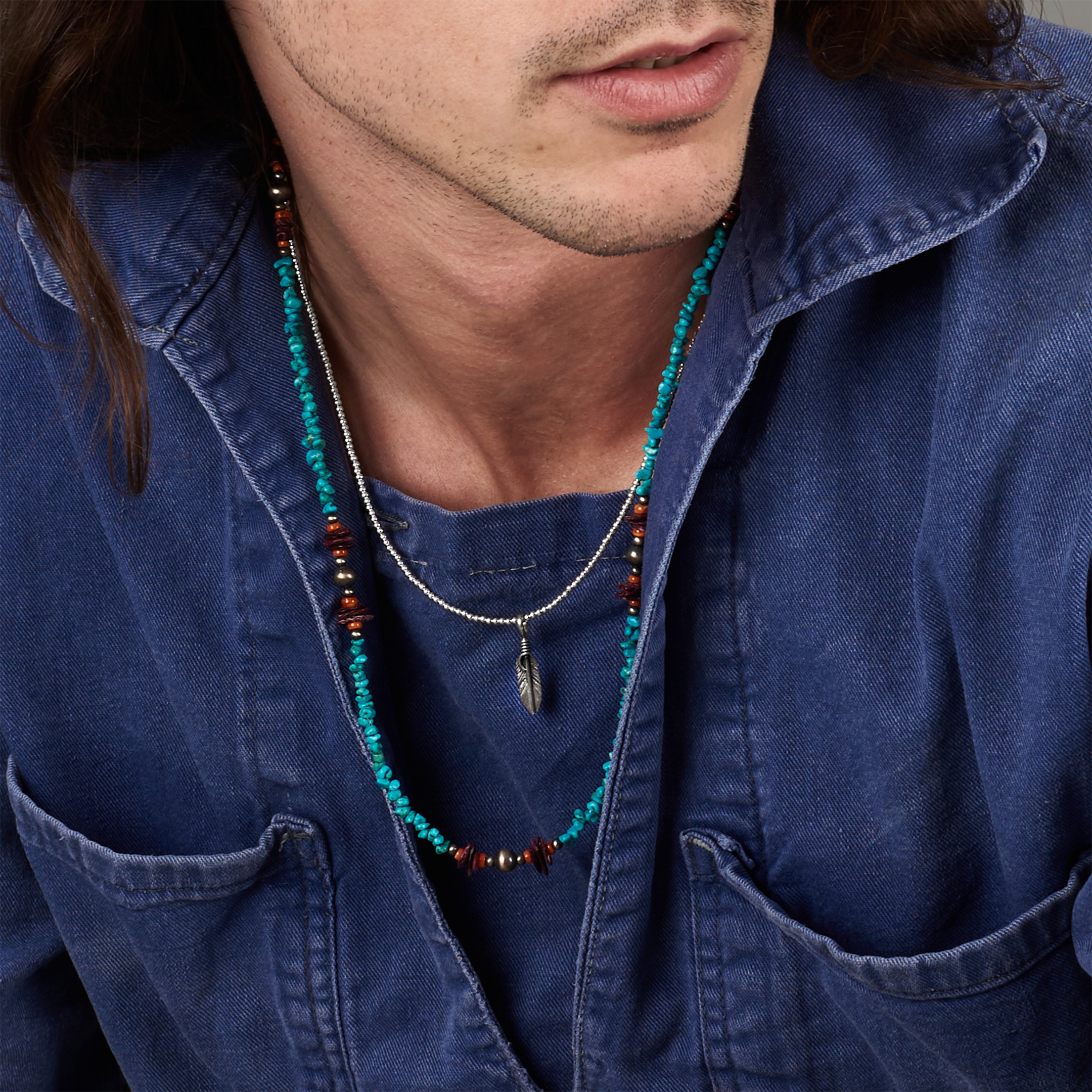 Turquoise and spondylus Beads necklace CO286 - Harpo Paris