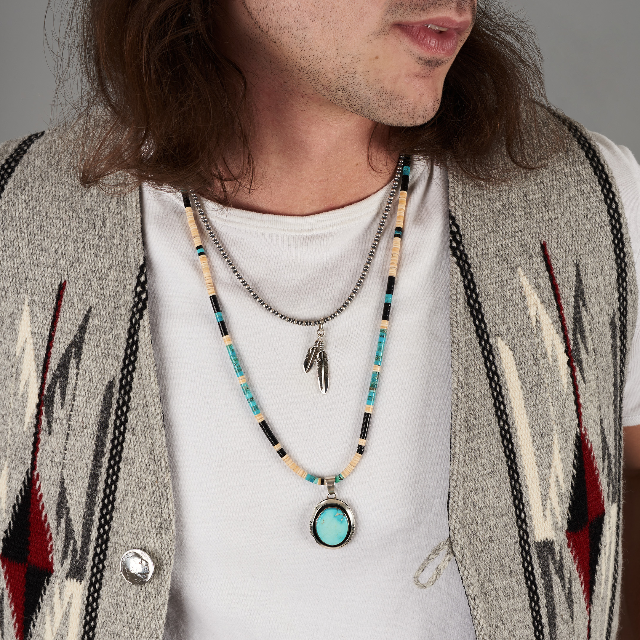 Collier Pueblo en turquoise et coquillage - Harpo Paris