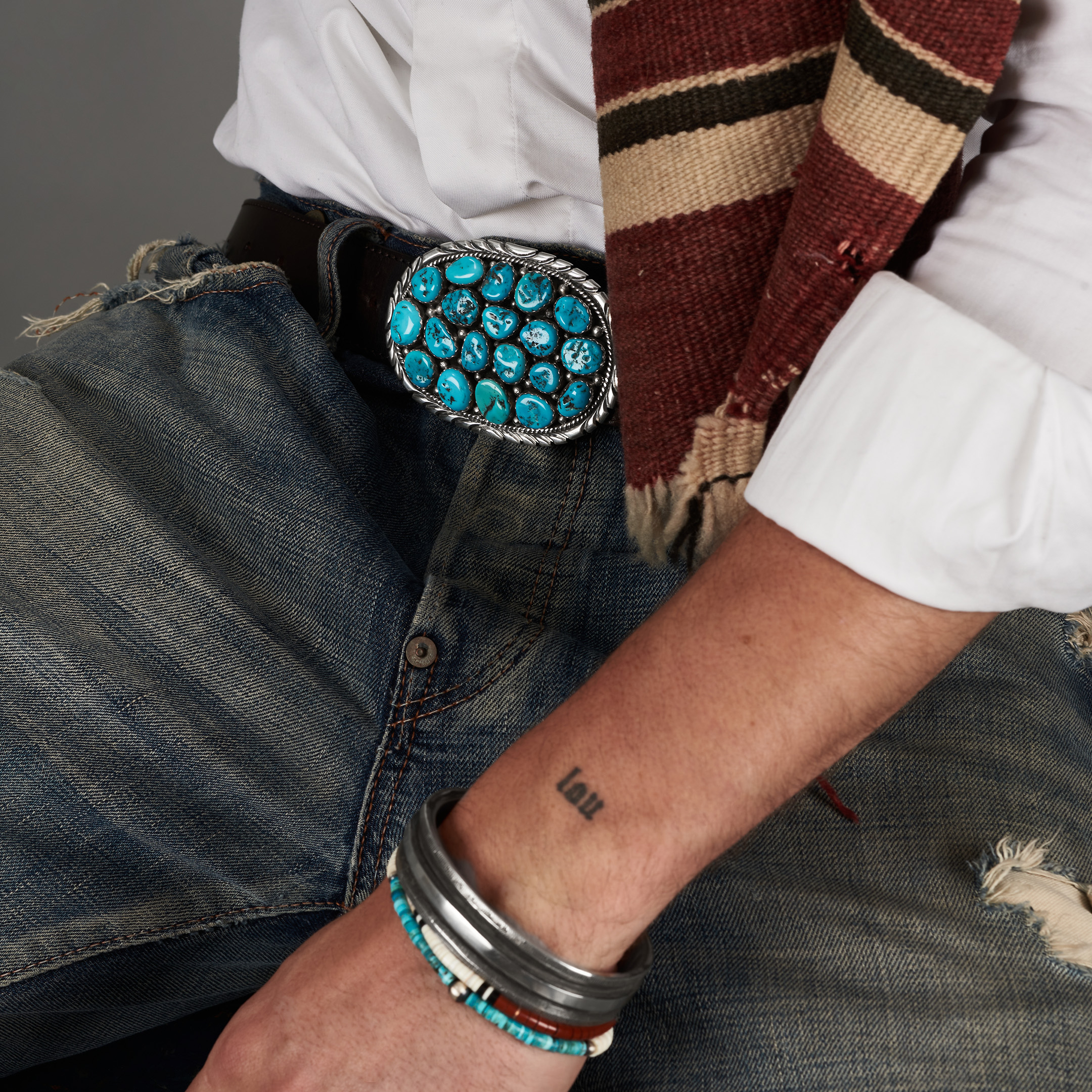 Silver and Turquoise Belt Buckle BK99 - Harpo Paris