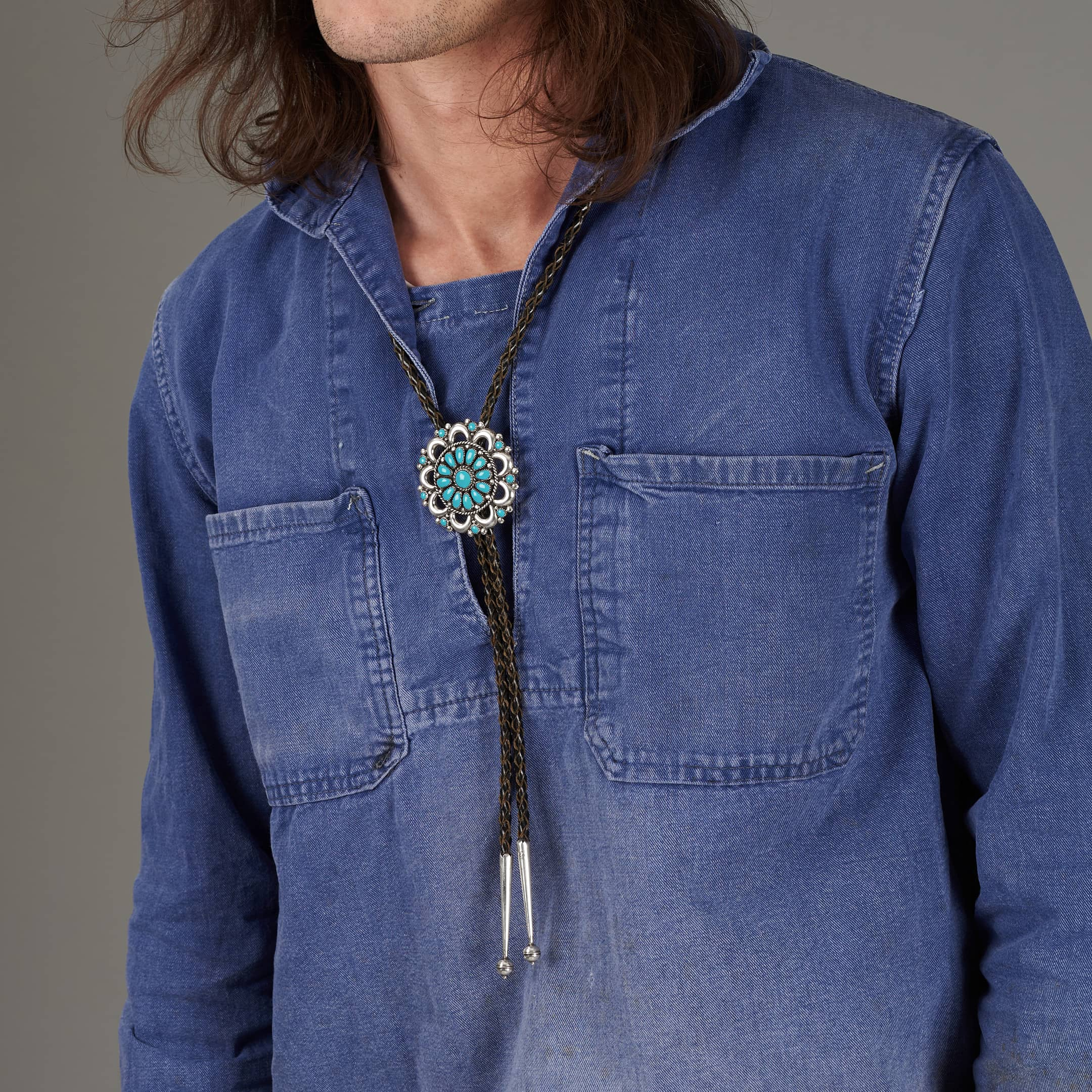 Turquoise and silver bolo tie BT92 - Harpo Paris