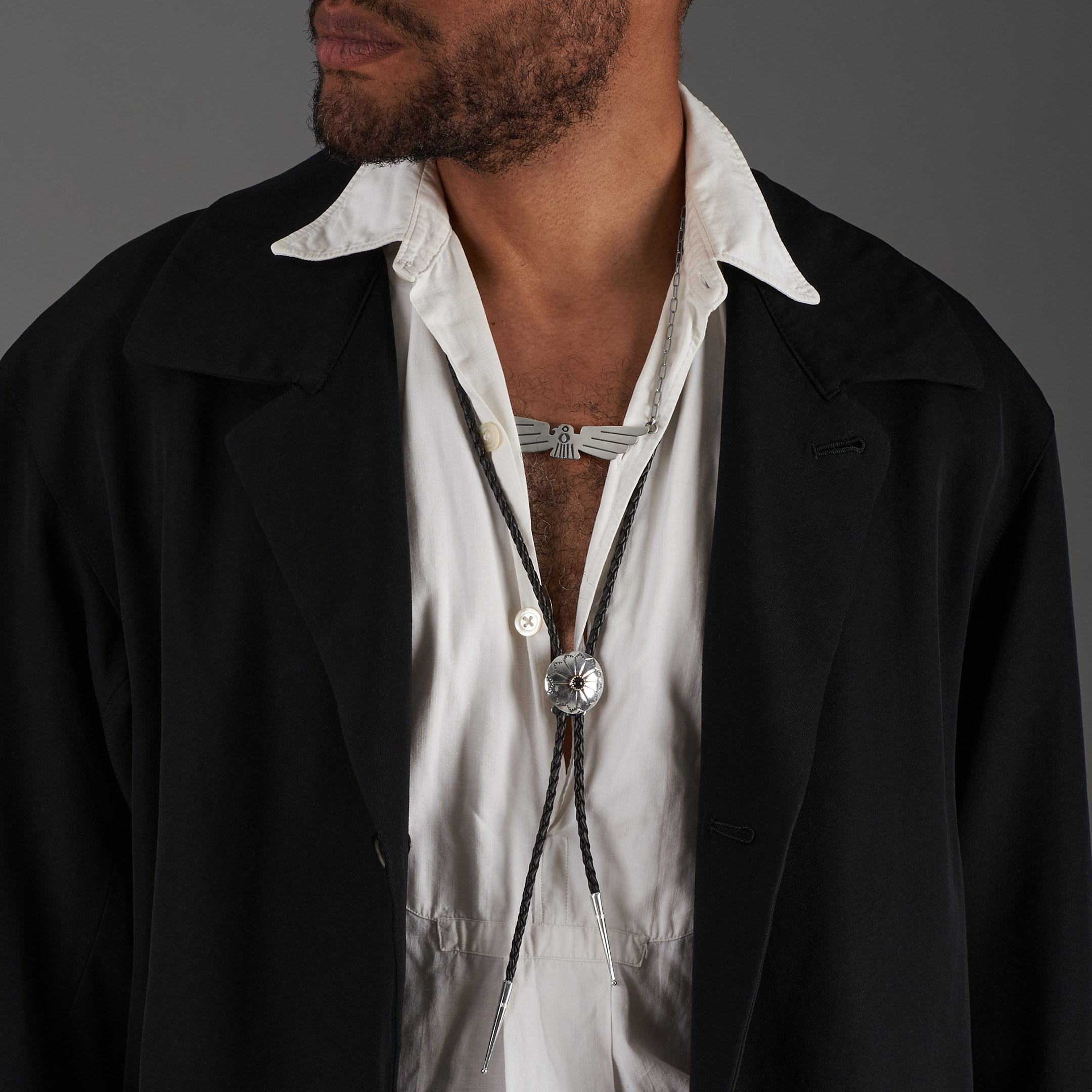 Bolo tie onyx et argent BT89 - Harpo Paris