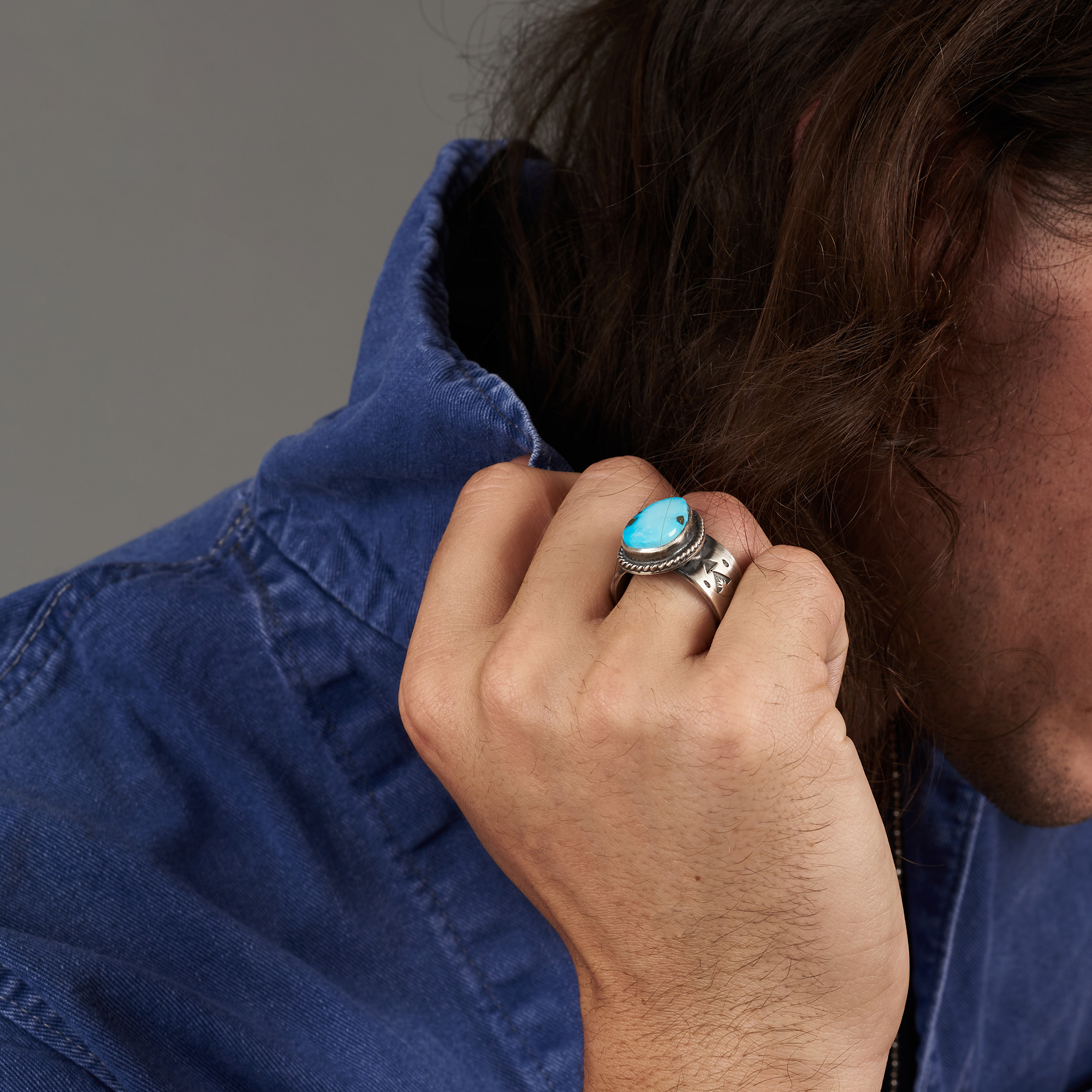 Bague Navajo pour homme BA1917 en turquoise et argent - Harpo Paris