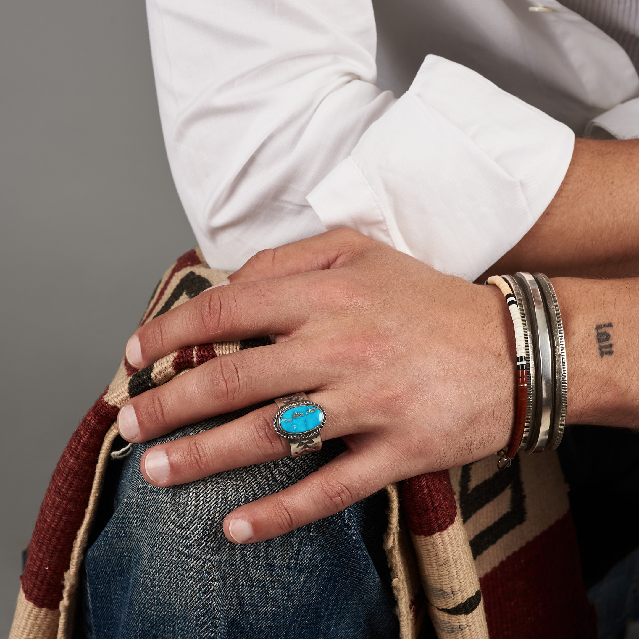 Bague Navajo pour homme BA1918 en turquoise et argent - Harpo Paris
