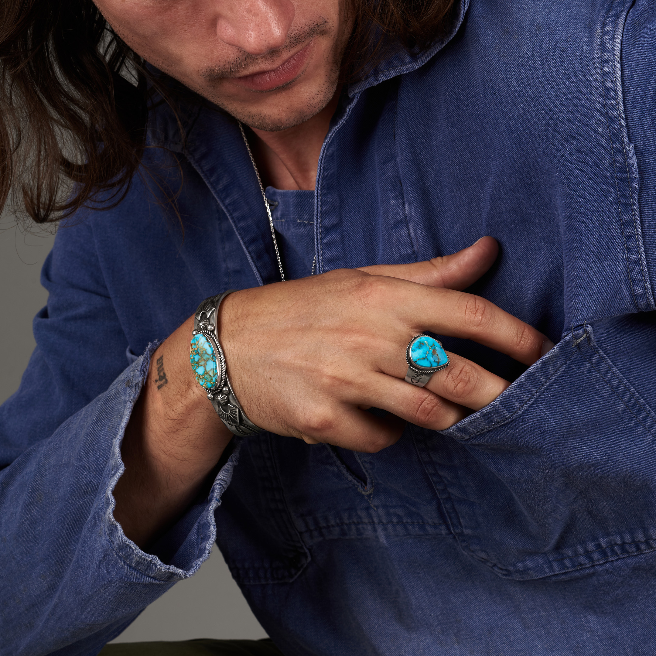 Bague Navajo pour homme BA1919 en turquoise et argent - Harpo Paris