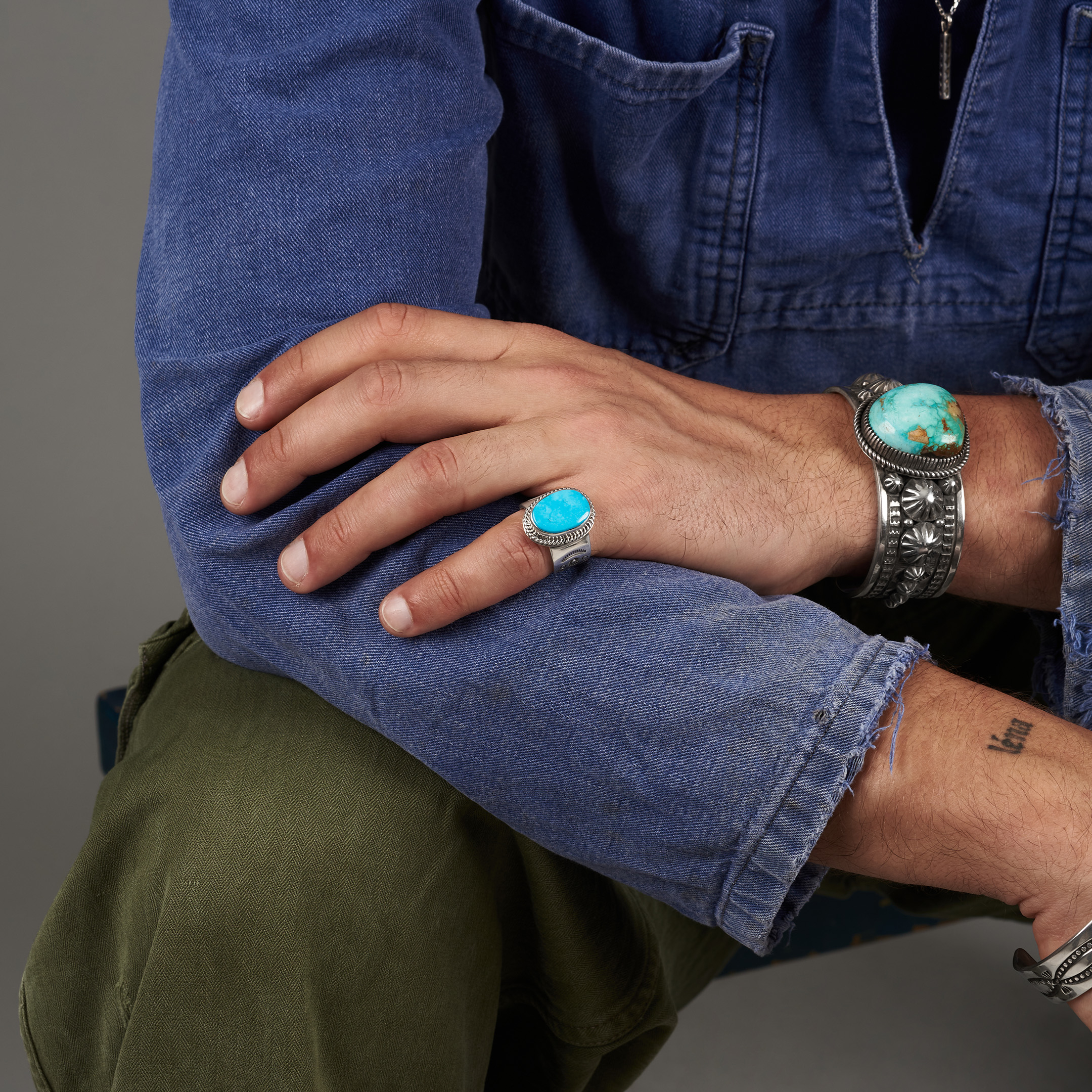 Bague Navajo pour homme BA1923 en turquoise et argent - Harpo Paris