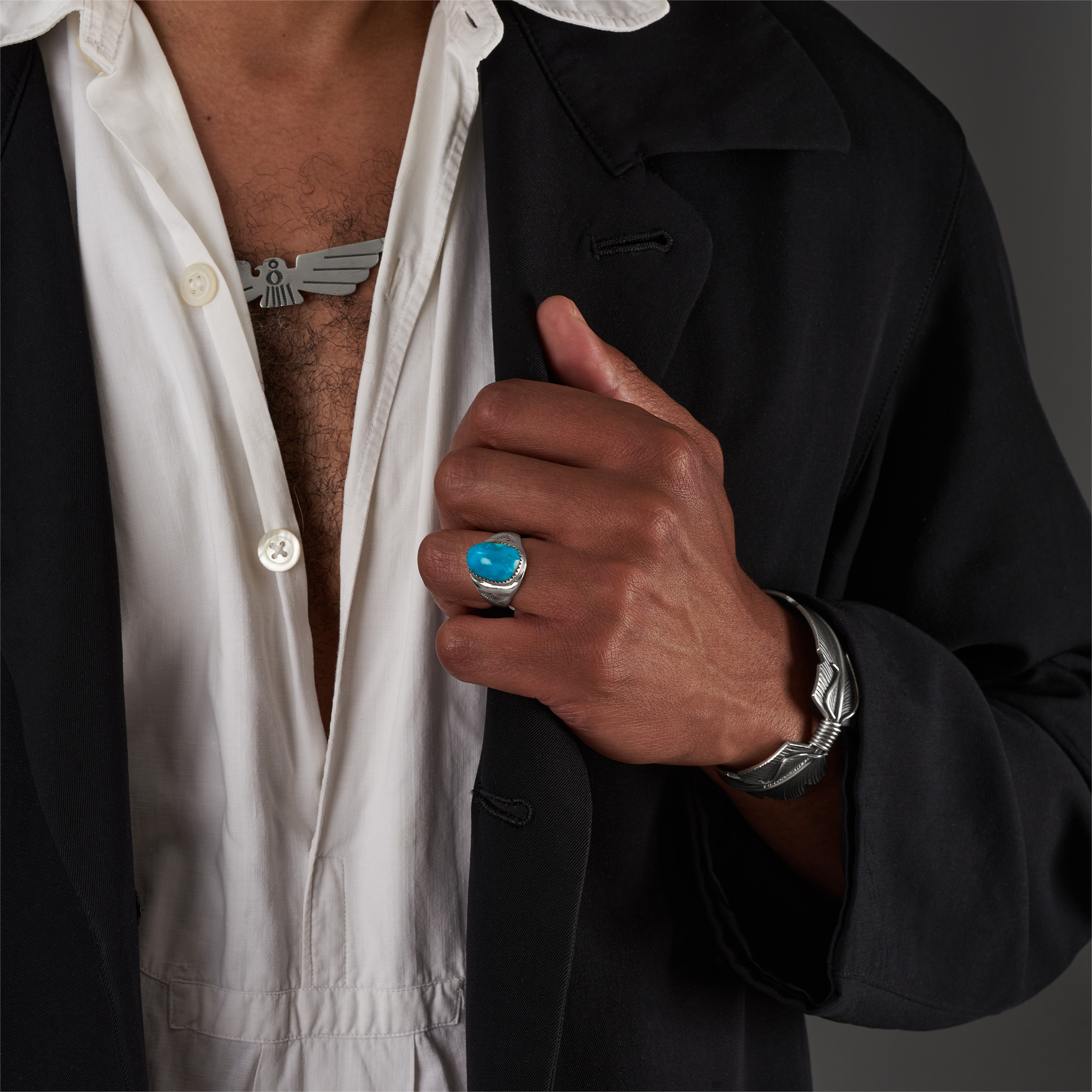 Turquoise and silver ring BA1927 - Harpo Paris