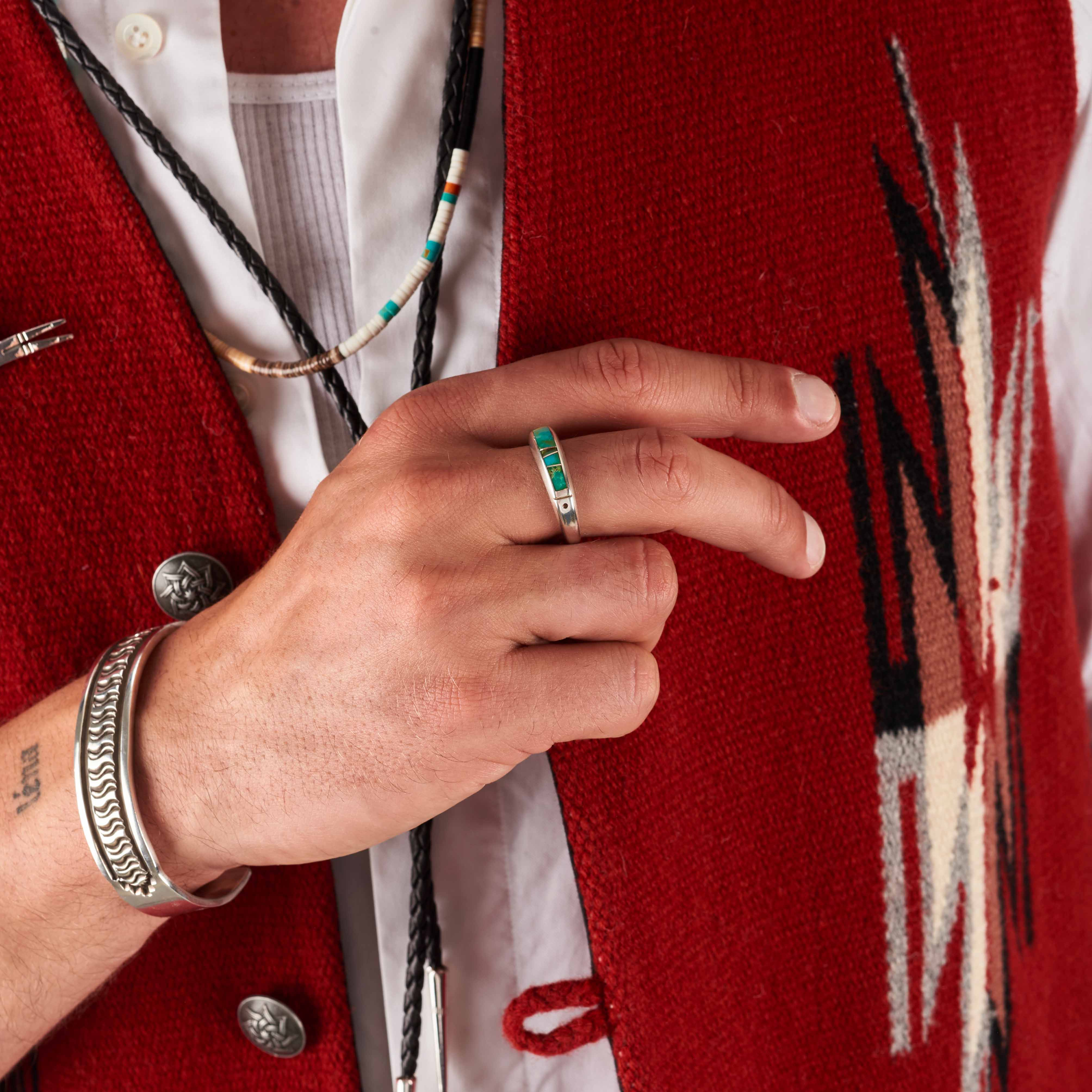Anneau marqueterie turquoise et argent BA1832 - Harpo Paris