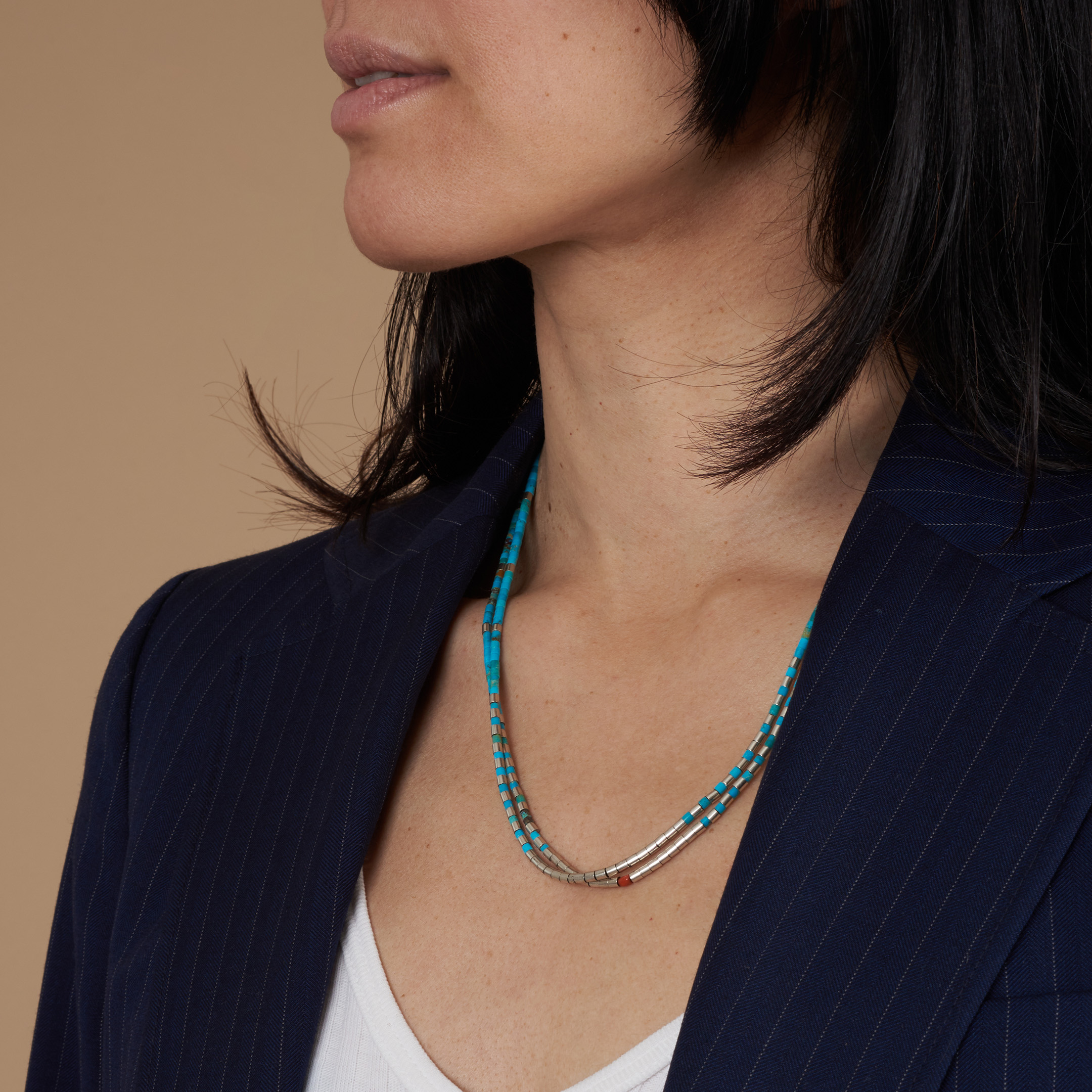 Pueblo necklace in turquoise and silver heishi beads CO277 - Harpo Paris