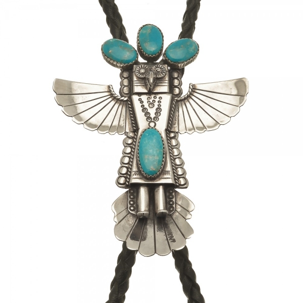 Bolo tie BT40 eagle dancer in silver and turquoise