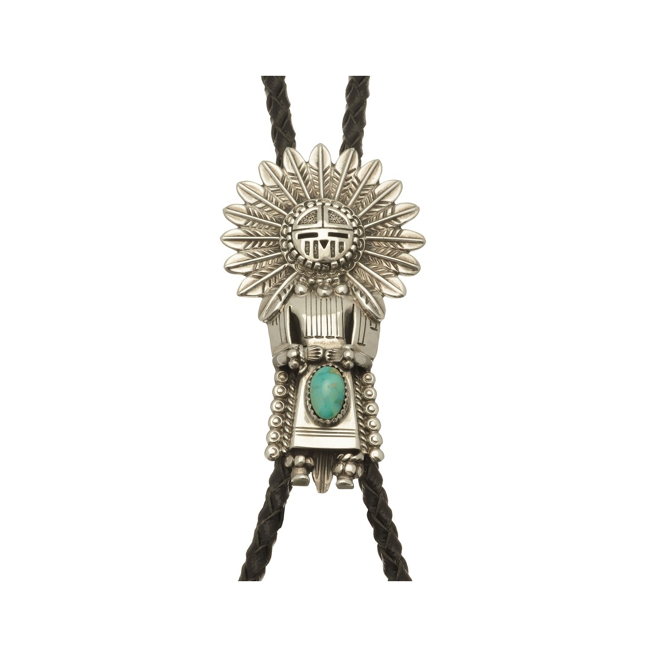 Bolo tie BT43 kachina sunface in silver and turquoise