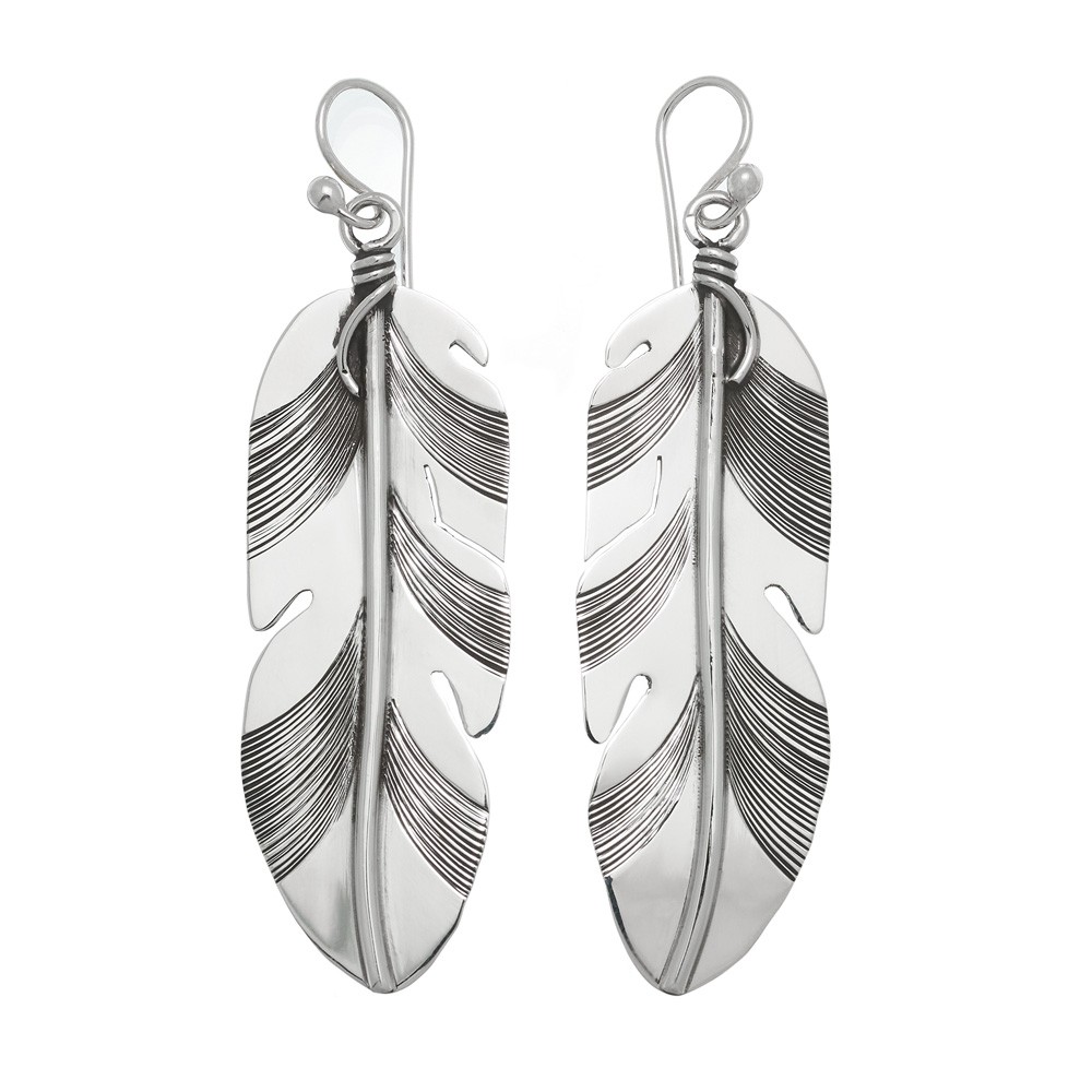 Boucles d'oreilles BOw27 plumes en argent - Harpo Paris