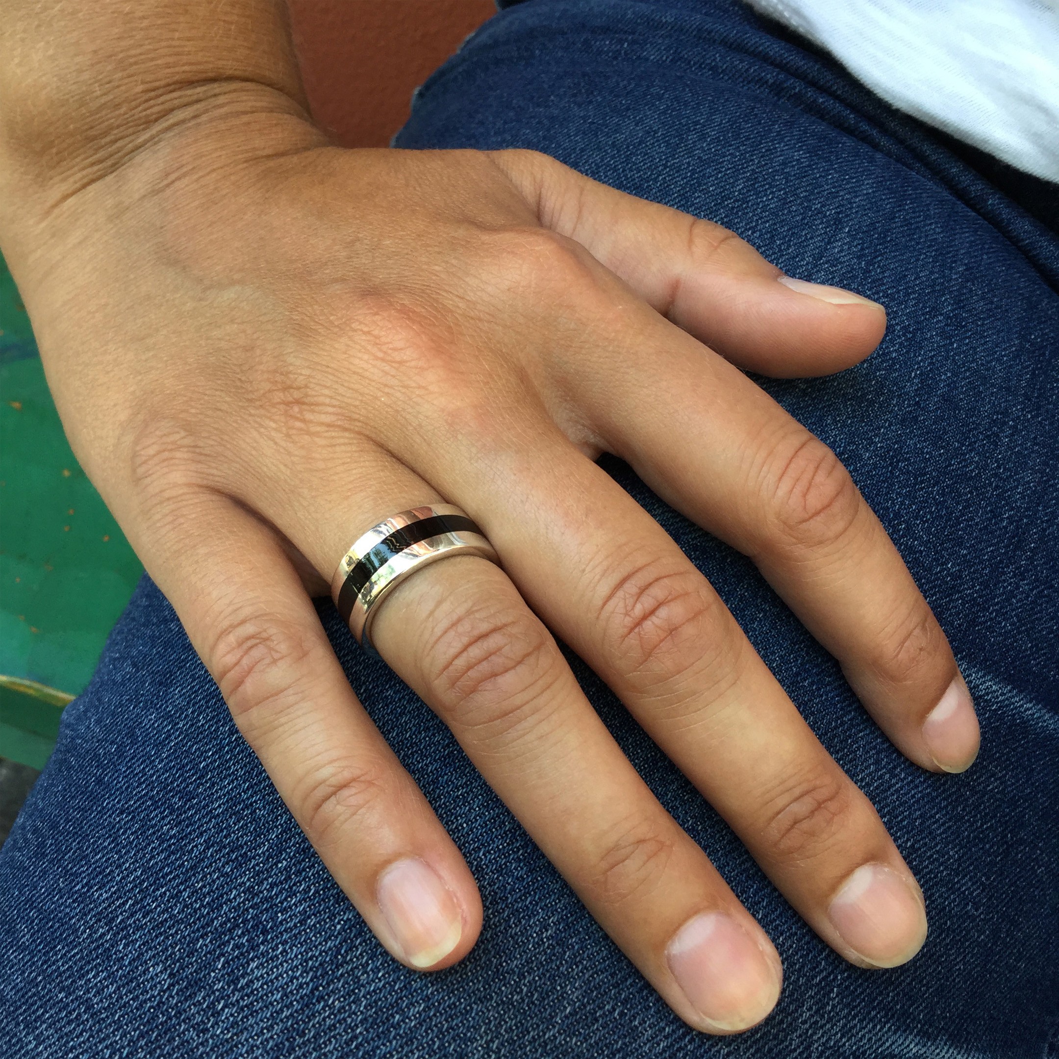 Bague homme et femme en argent et turquoise ou résine noire, R734 - Harpo Paris