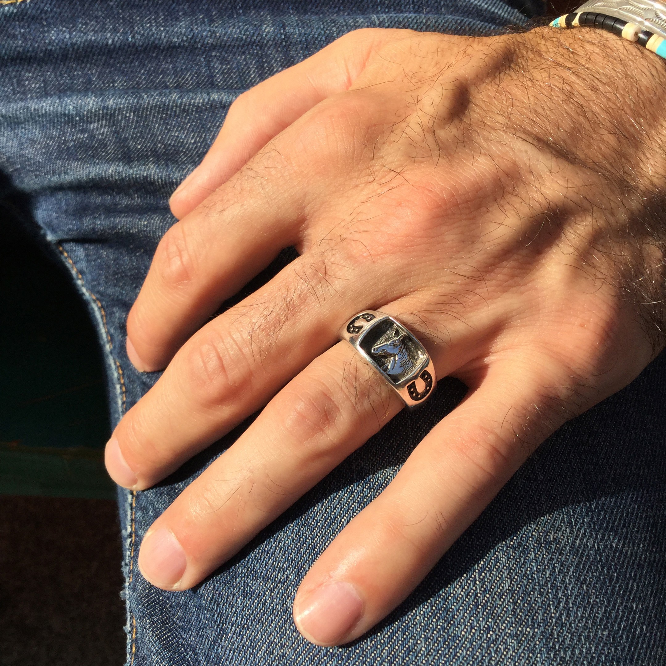Bague Navajo pour homme et femme en argent, modèle cheval, R476 - Harpo Paris