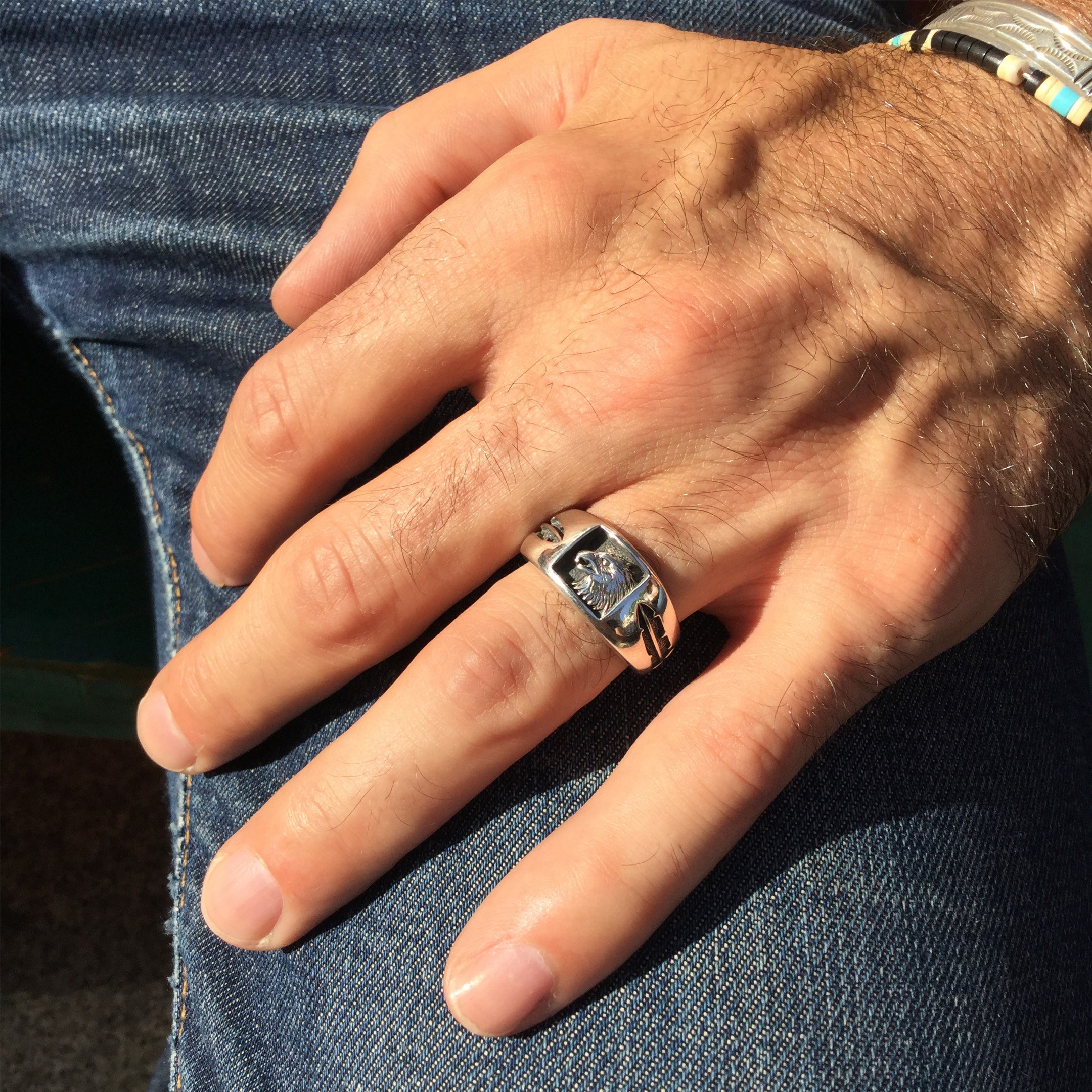 Bague Navajo pour homme et femme en argent, modèle aigle, R473 - Harpo Paris