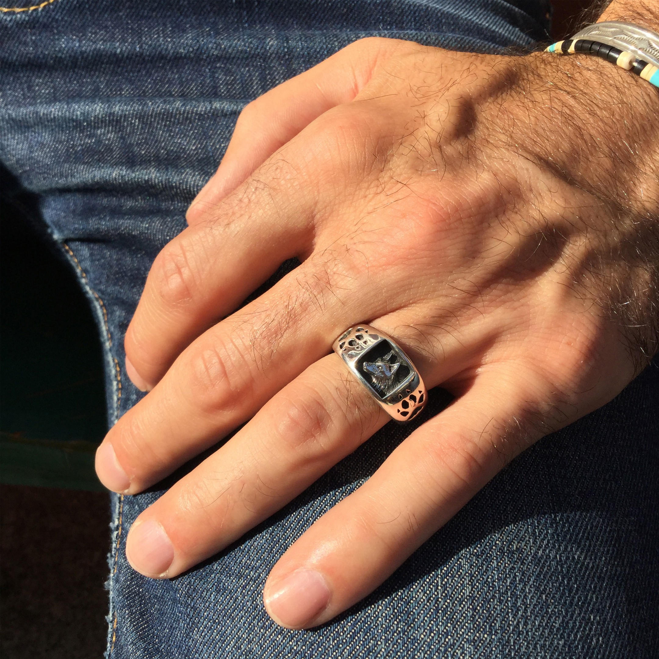 Bague Navajo pour homme et femme en argent, modèle loup, R470 - Harpo Paris