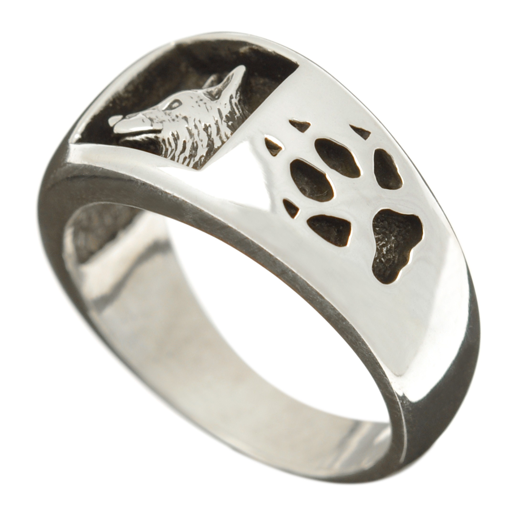 Navajo ring in silver for men and women with a wolf, R470 - Harpo Paris
