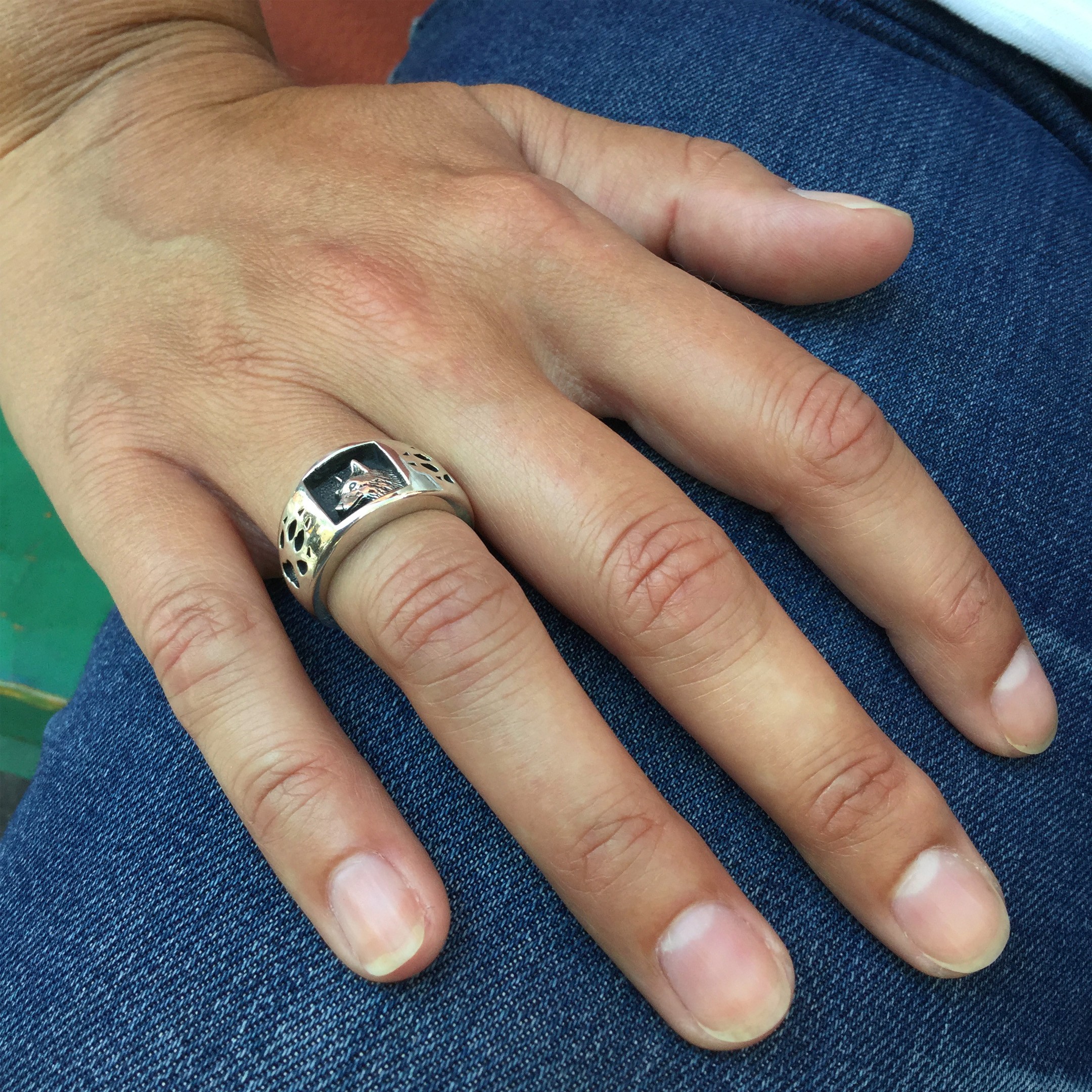 Bague Navajo pour homme et femme en argent, modèle loup, R470 - Harpo Paris