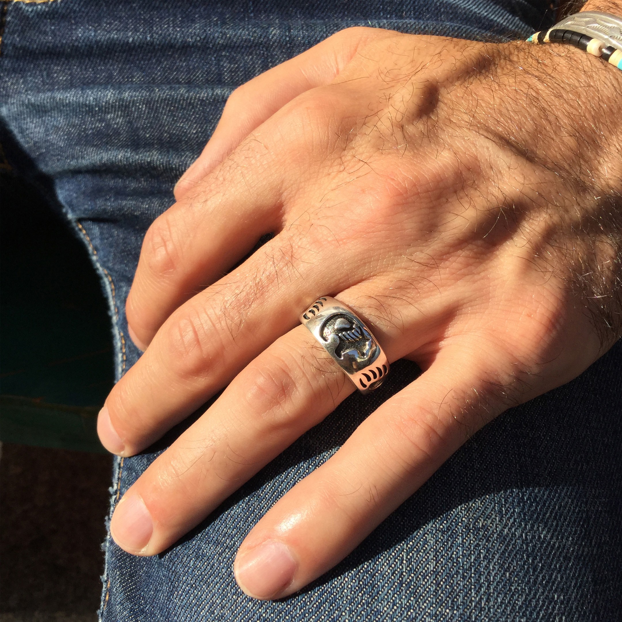 Bague Navajo pour homme et femme en argent, modèle ours, R329 - Harpo Paris