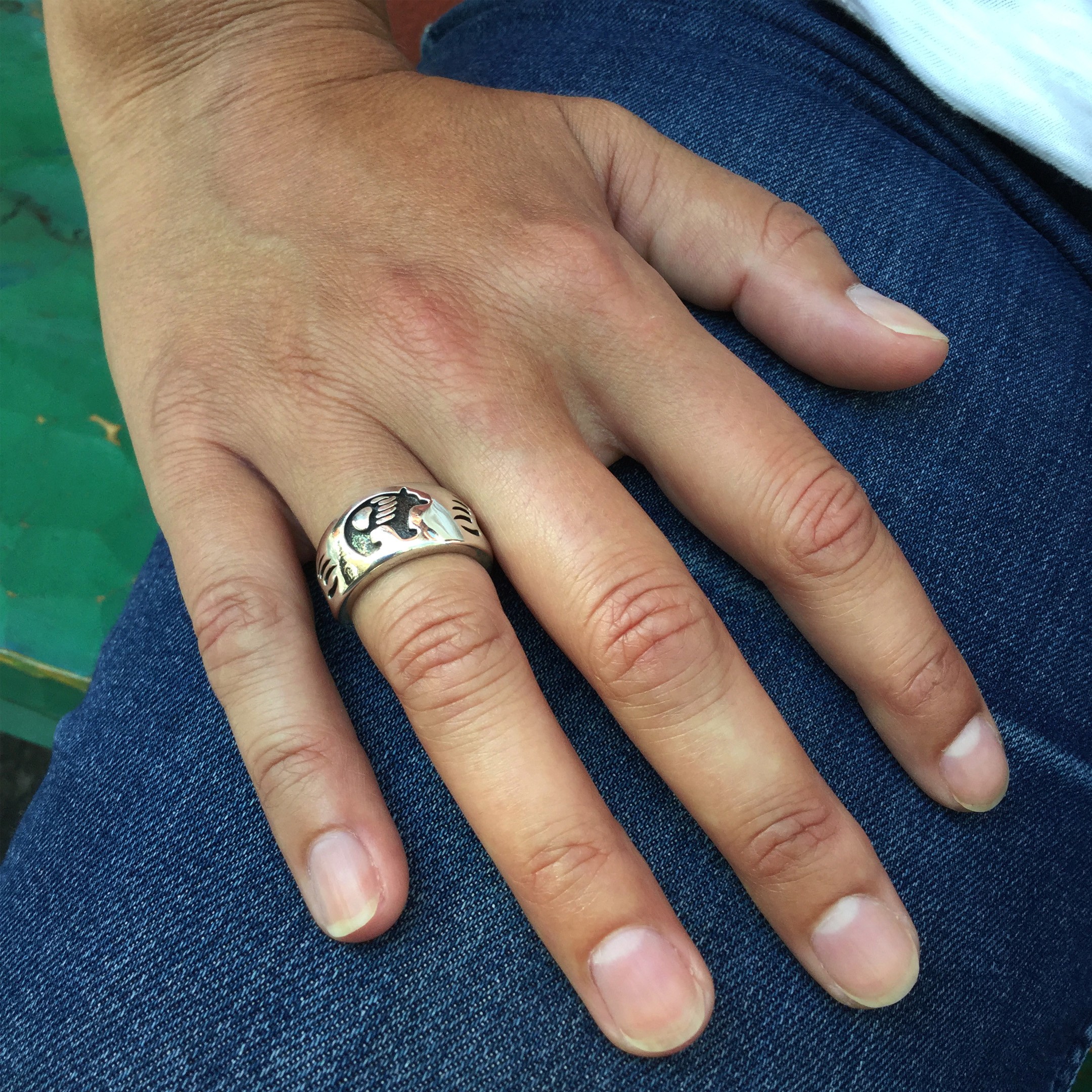 Bague Navajo pour homme et femme en argent, modèle ours, R329 - Harpo Paris
