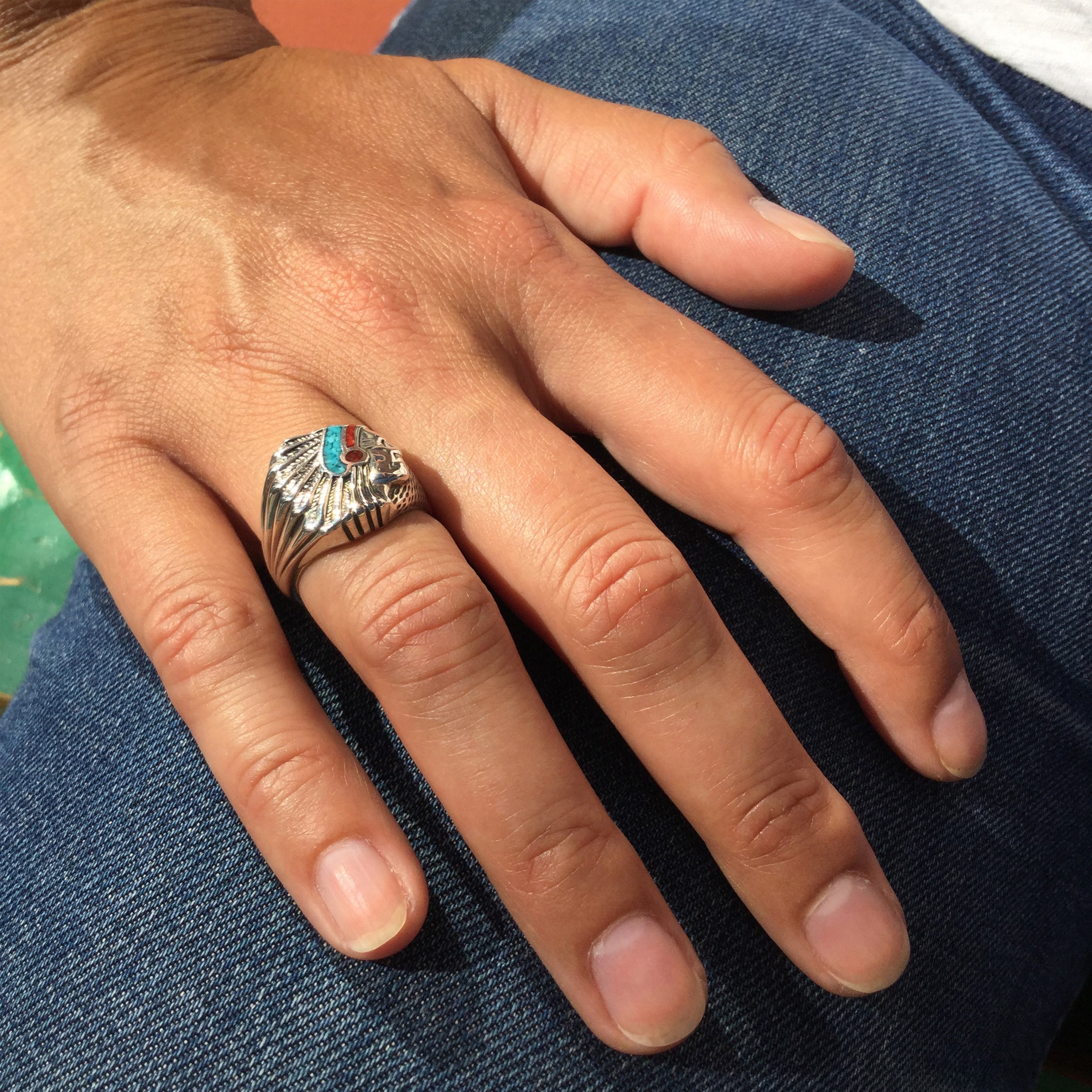Ring for men and women in silver, Indian chief, R177GM - Harpo Paris