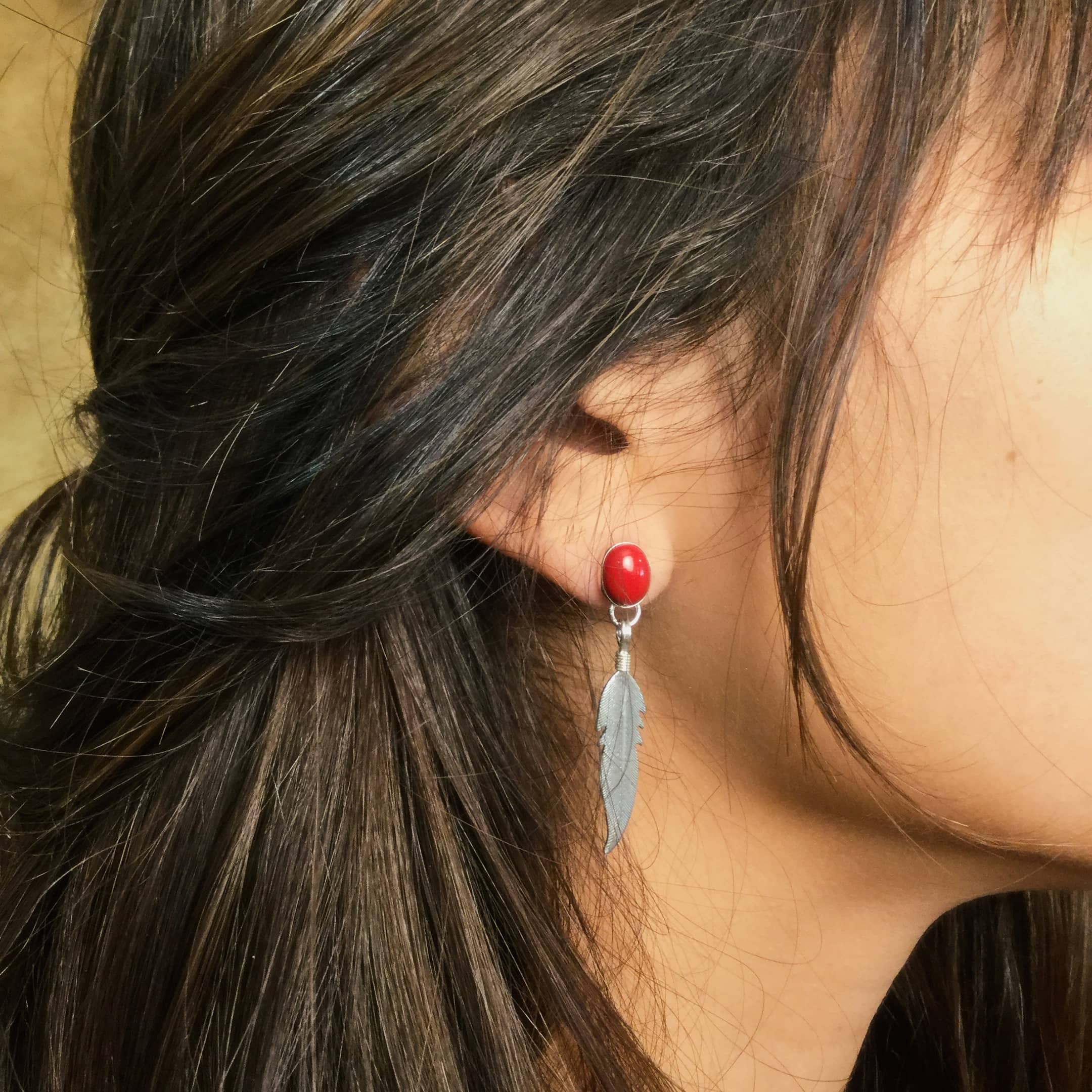 Harpo Paris classic earrings E329 cabochon and feather