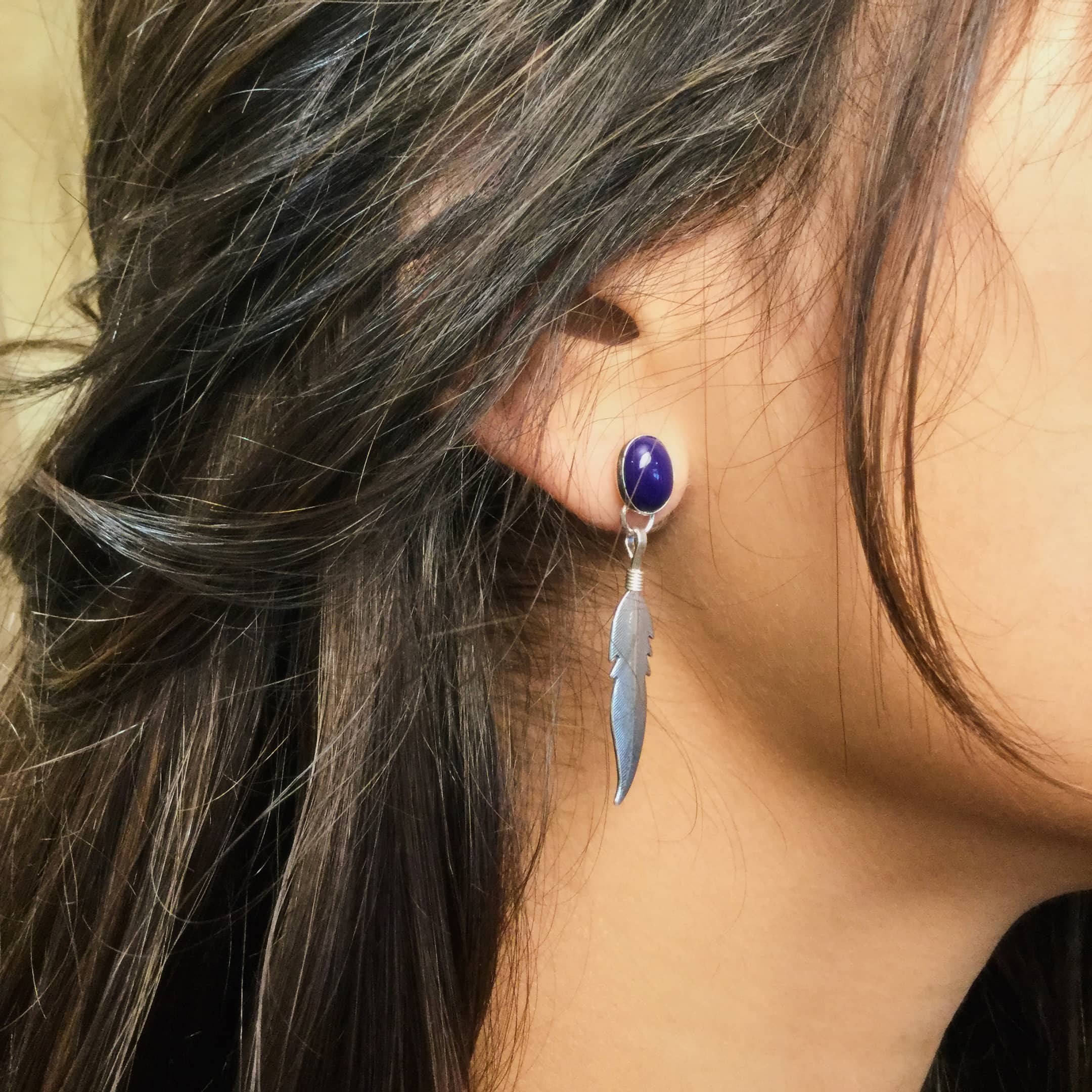 Harpo Paris classic earrings E329 cabochon and feather