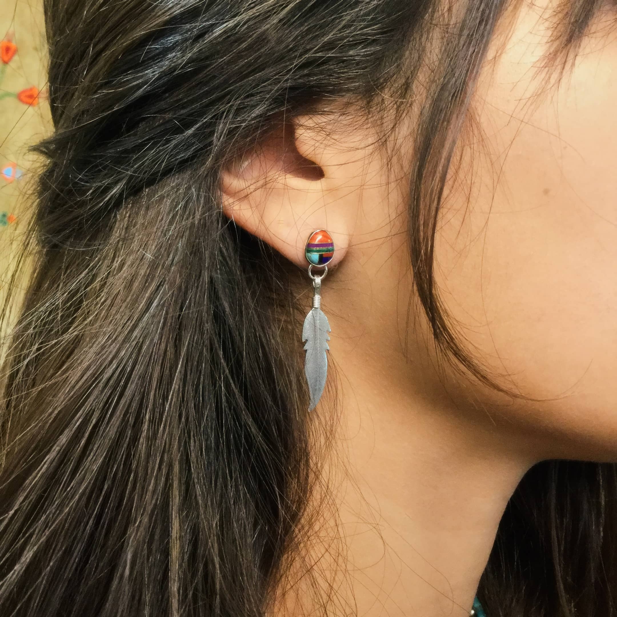 Harpo Paris classic earrings E329 cabochon and feather