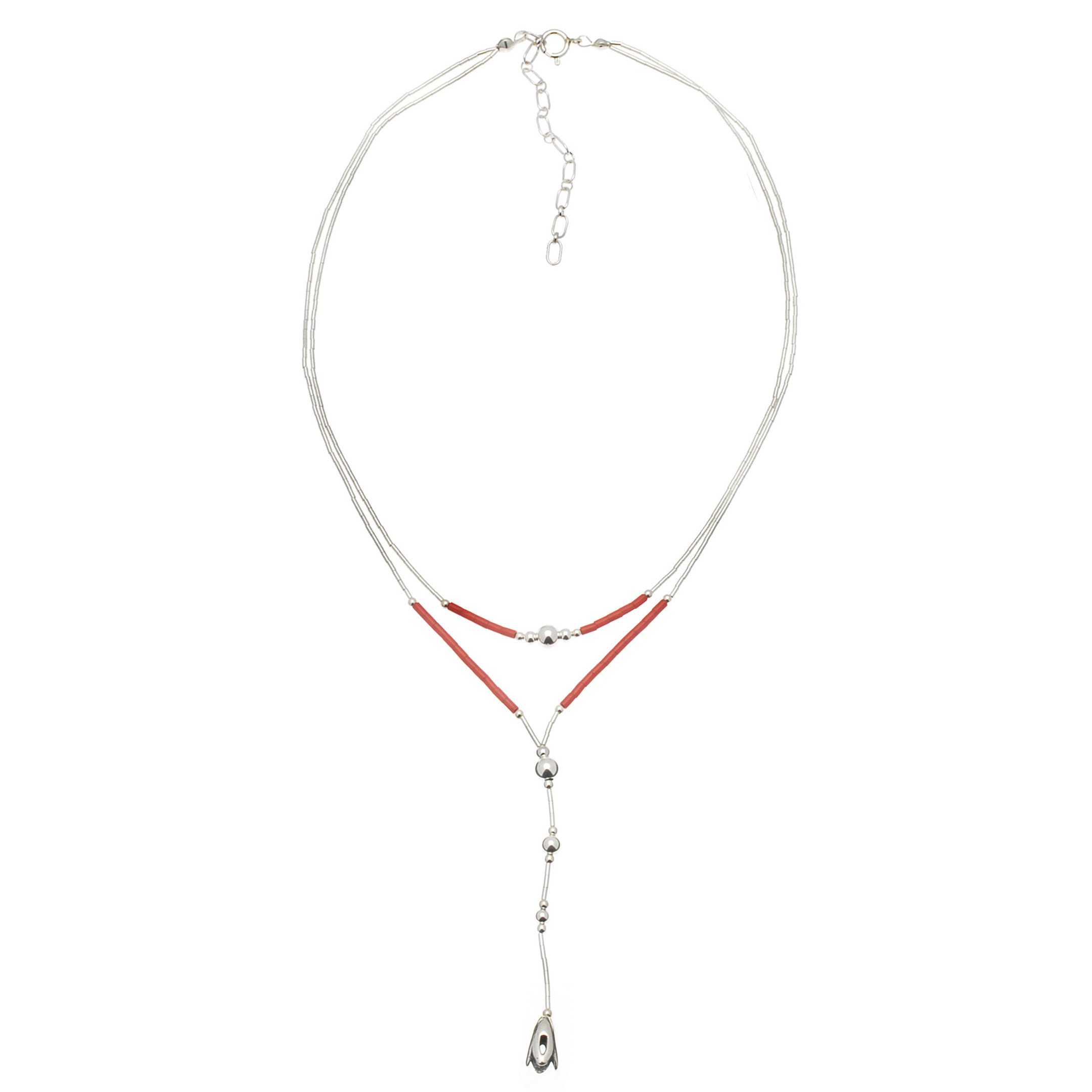 Liquid silver Native American necklace, stone mix and silver Heishi bead.  Harpo Paris