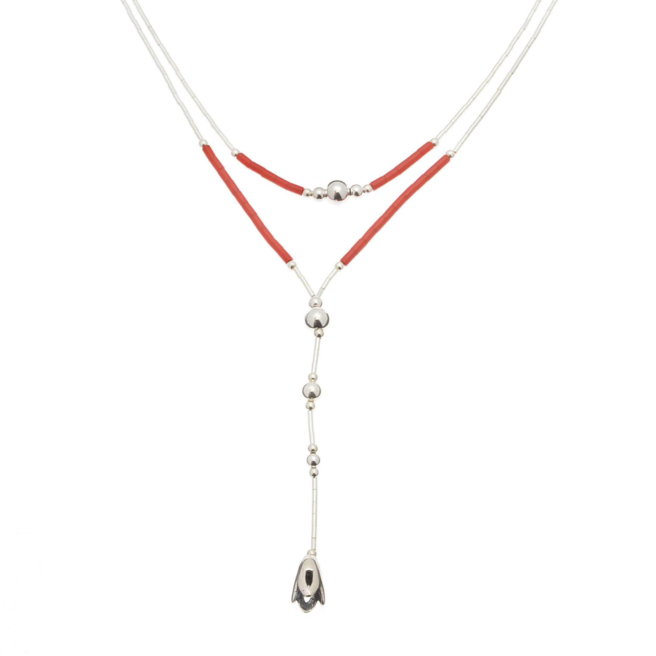 Collier amérindien Liquid silver composé de 2 rangs de perles Heishi. Harpo Paris