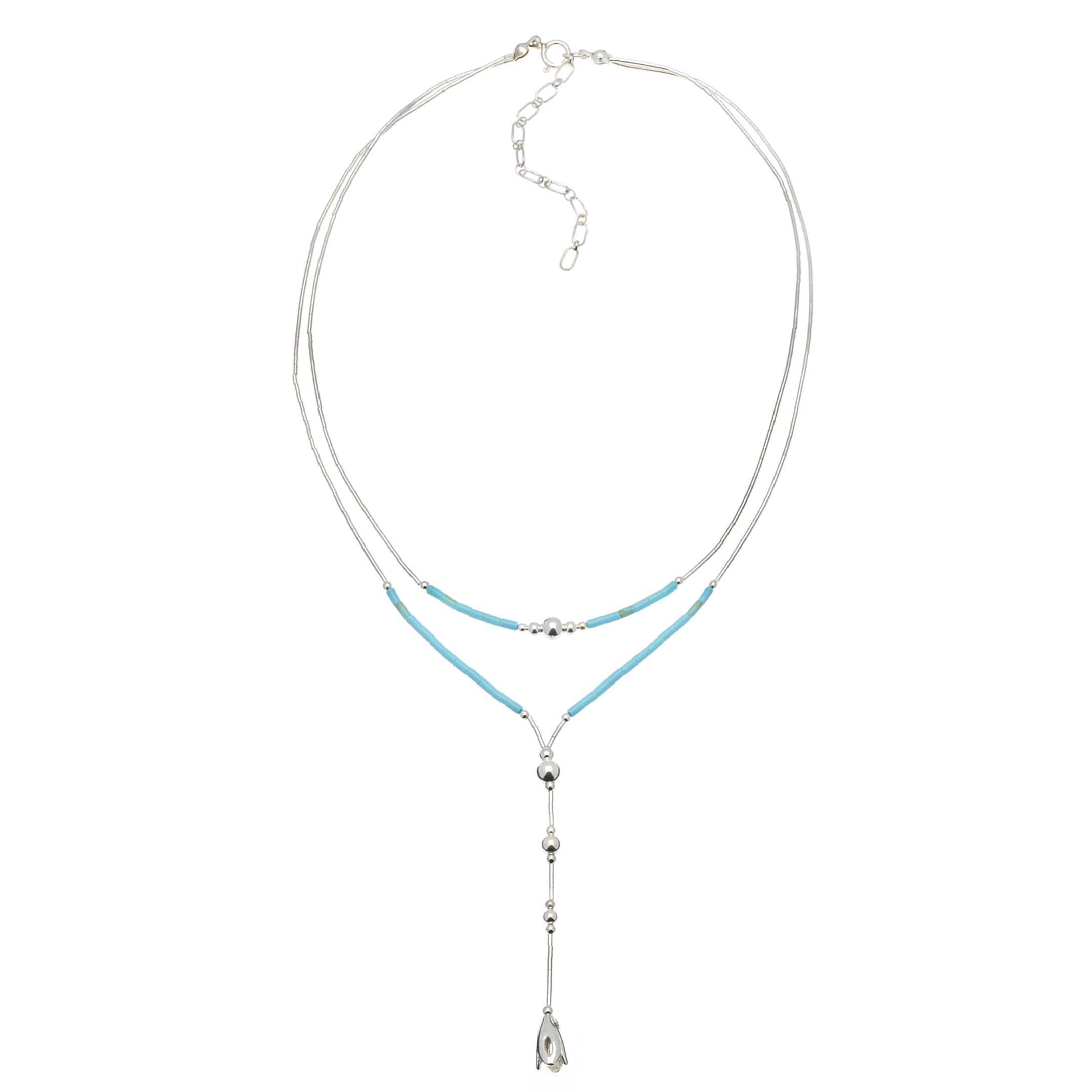 Liquid silver Native American necklace, stone mix and silver Heishi bead.  Harpo Paris