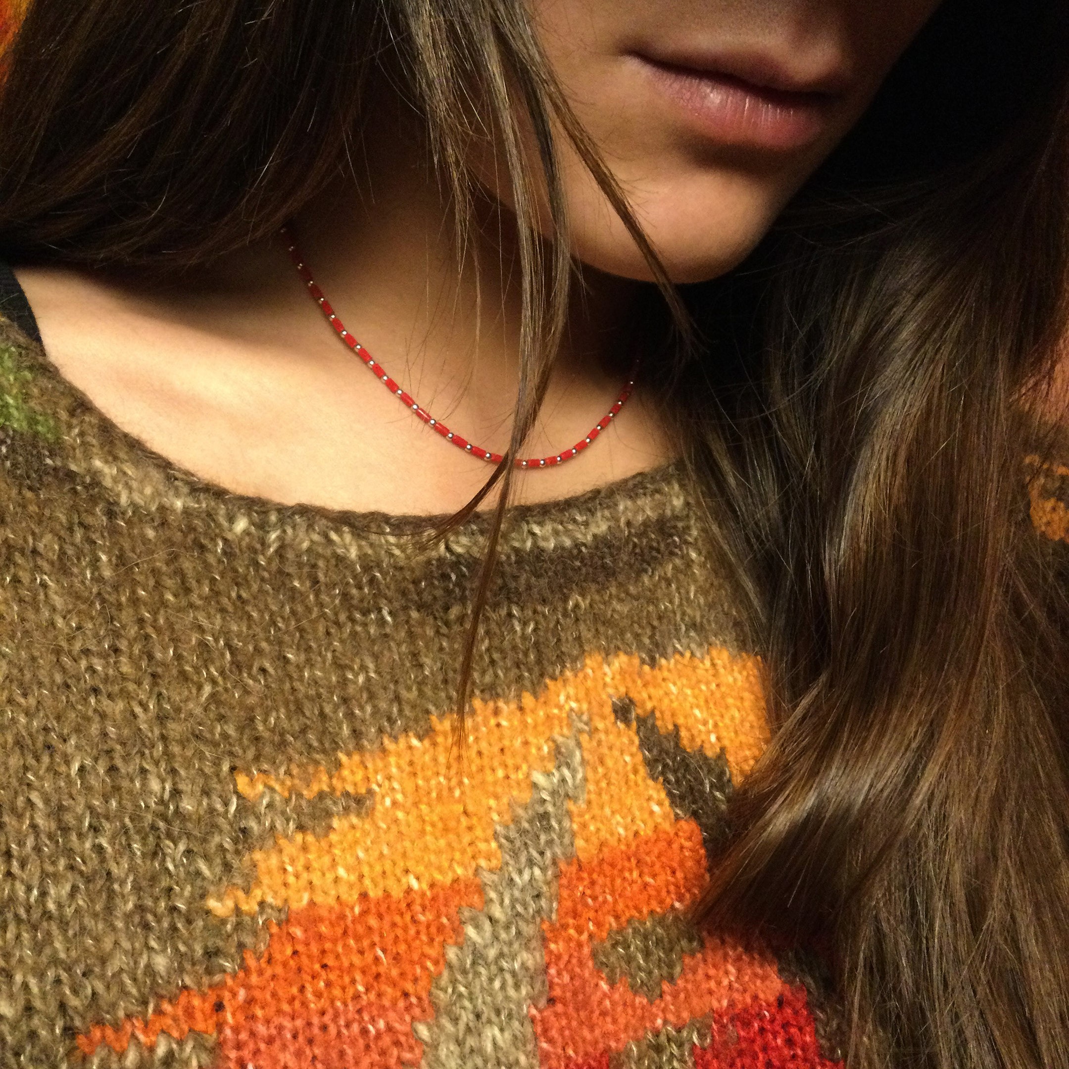 Chocker Native American necklace made of stones mix Heishi beads. Harpo Paris