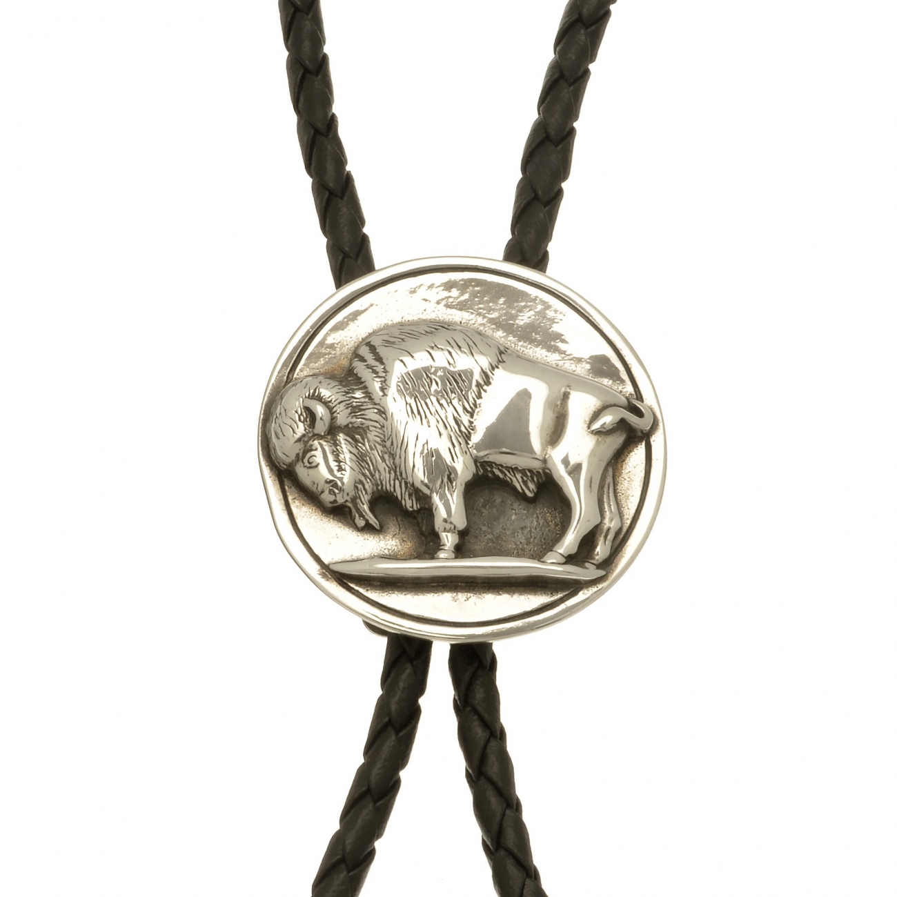 Bolo tie BTw02 buffalo medal in silver - Harpo Paris